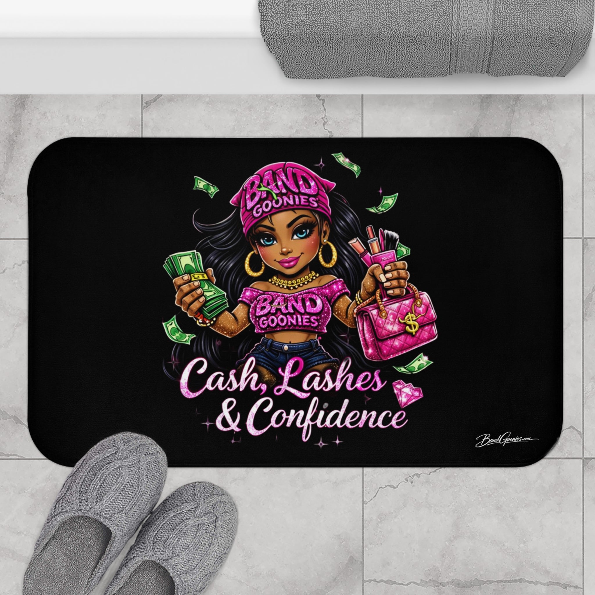 Bathroom Shower Mat | Pink Girl Goonie "Cash, Lashes & Confidence"