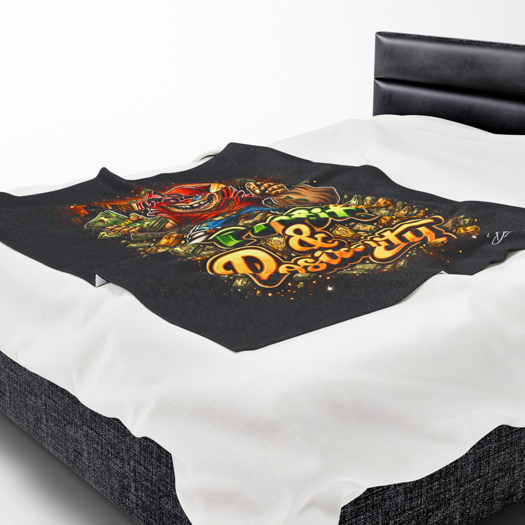 Velveteen Plush Blanket (Black) | Red Goonie "Profit & Positivity" (60" x 80")