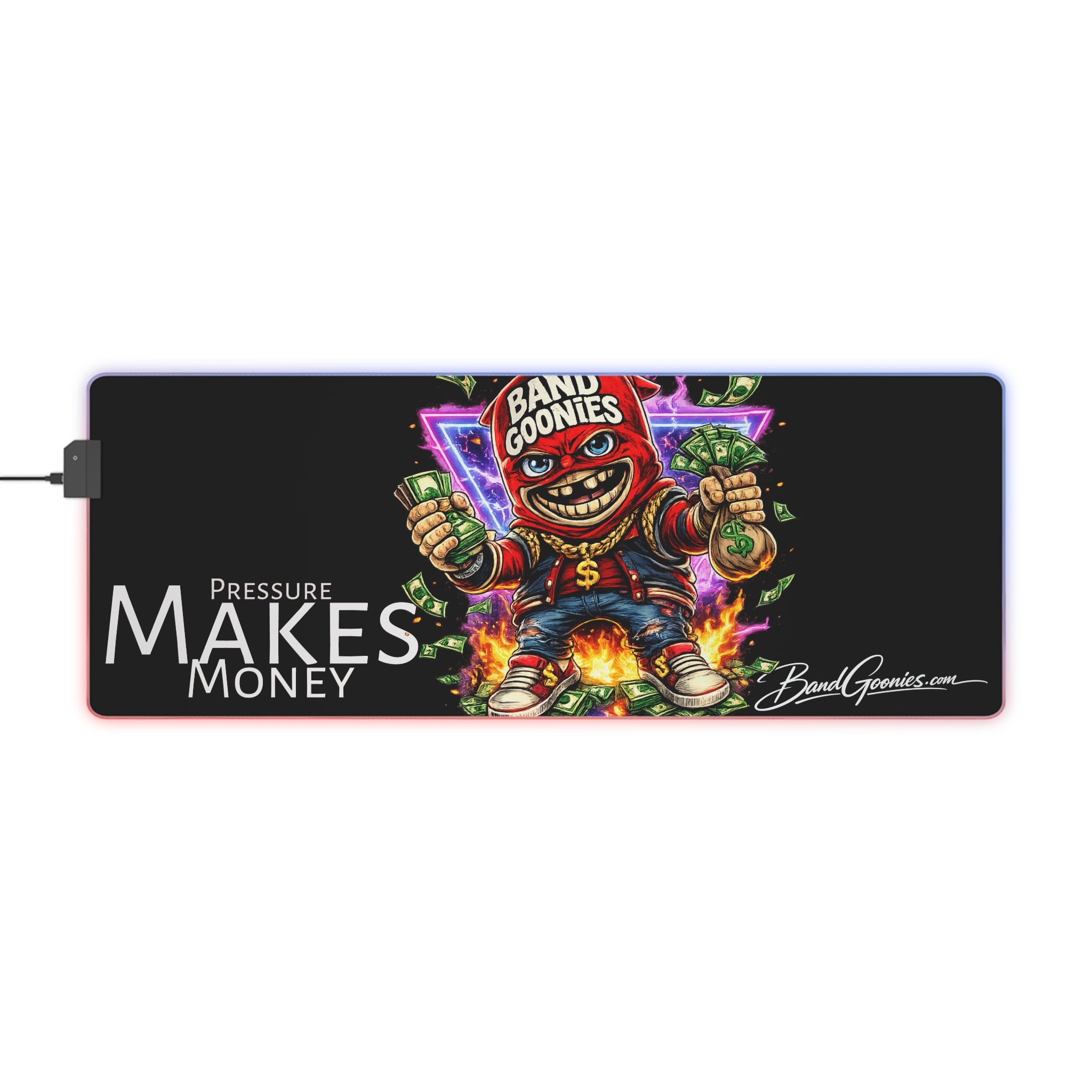 "Pressure Makes Money" | Red Goonie LED Gaming Mouse Pad