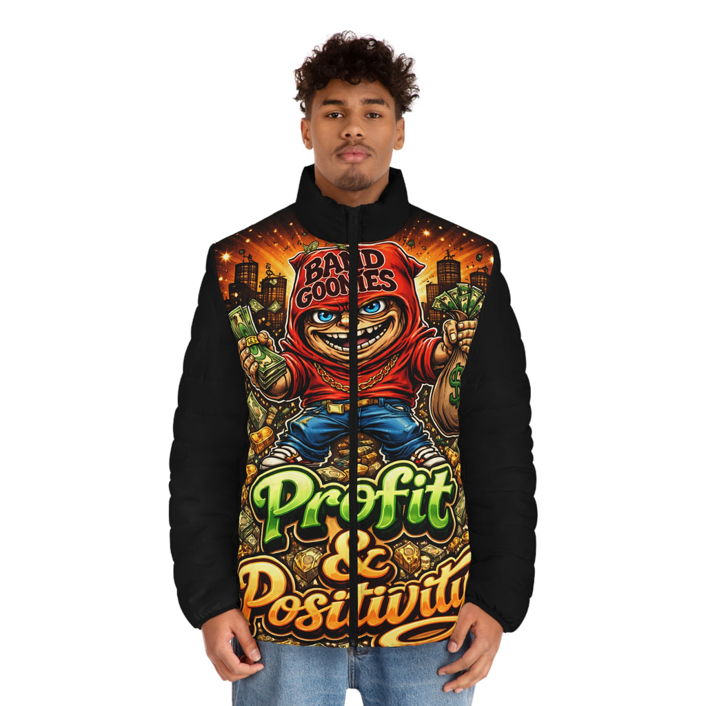 Men's Puffer Jacket "Profit & Positivity" Red Goonie
