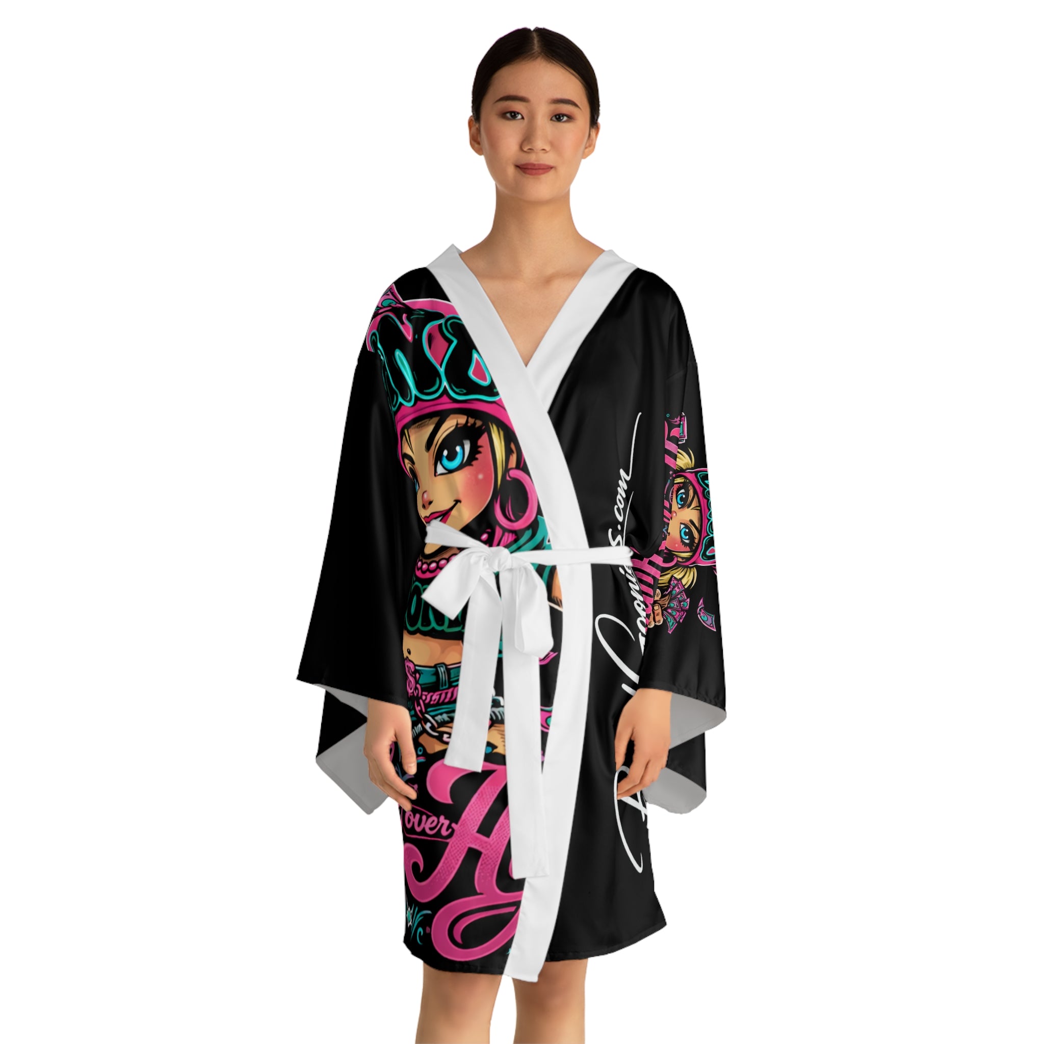 Long Sleeve Robe | Pink & Teal Girl Goonie "Hustle over Hype"