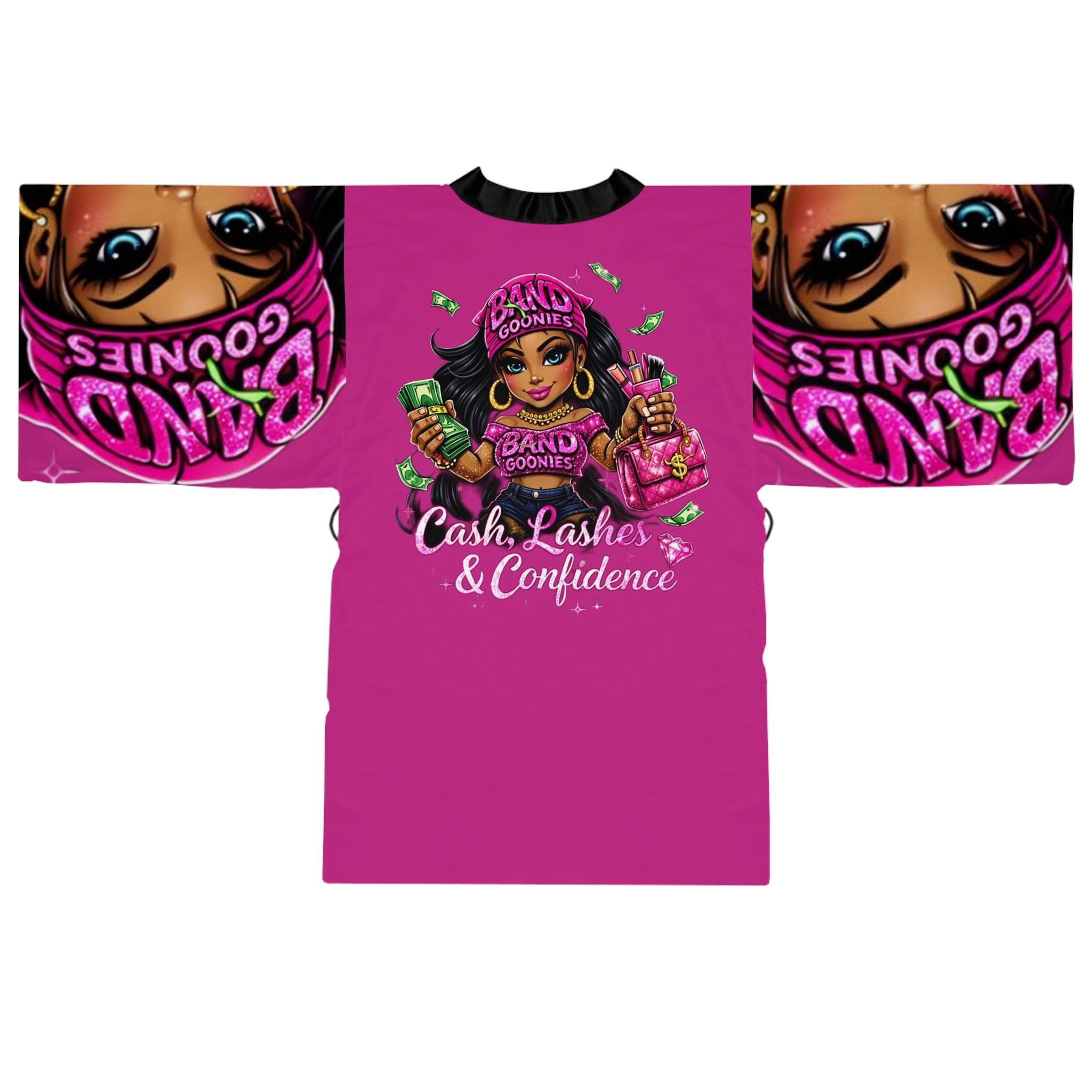 Long Sleeve Robe | Pink Girl Goonie "Cash, Lashes & Confidence"