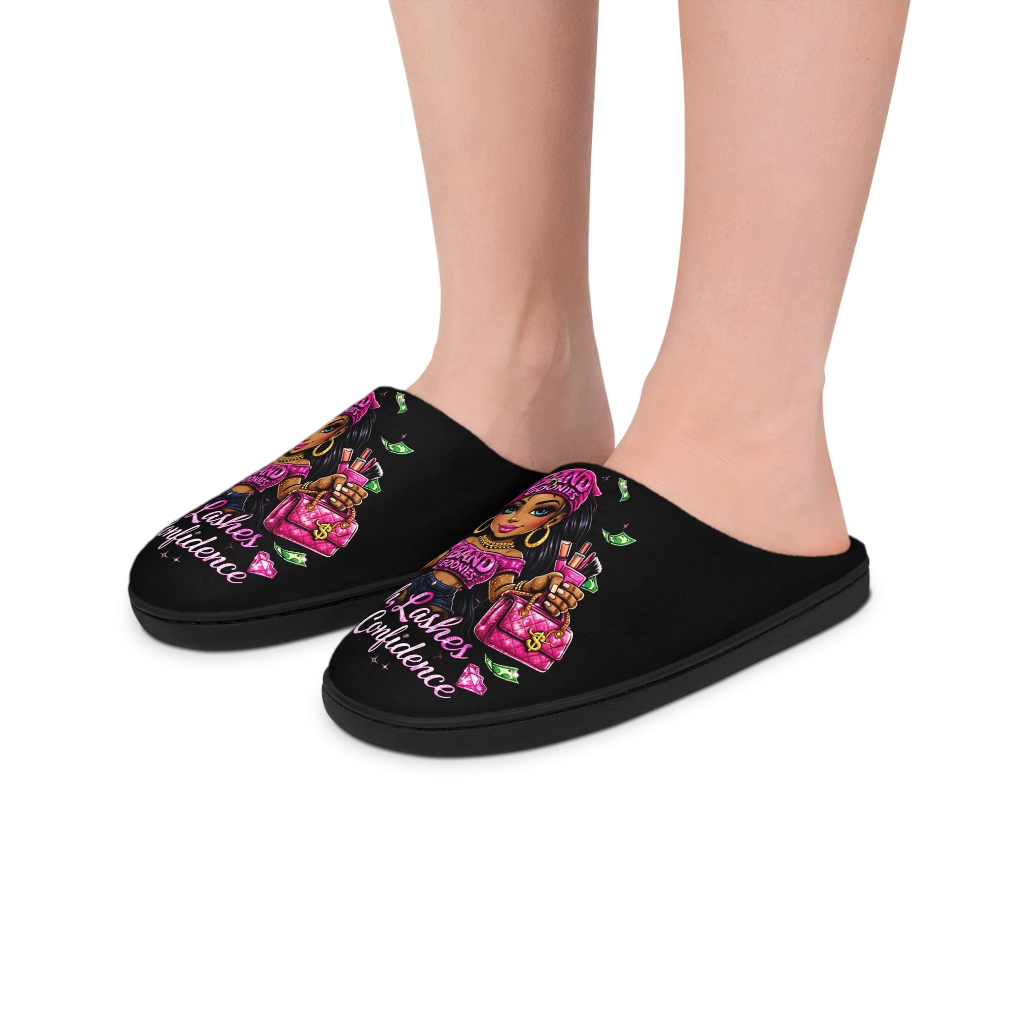 Women's Indoor Slippers | Pink Girl Goonie "Cash, Lashes & Confidence"