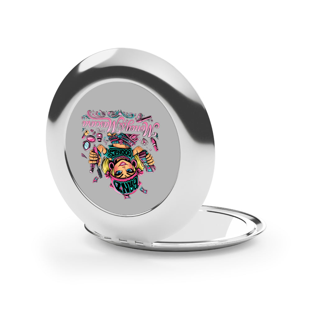 Compact Travel Mirror | Pink Girl Goonie "Money & Macara"