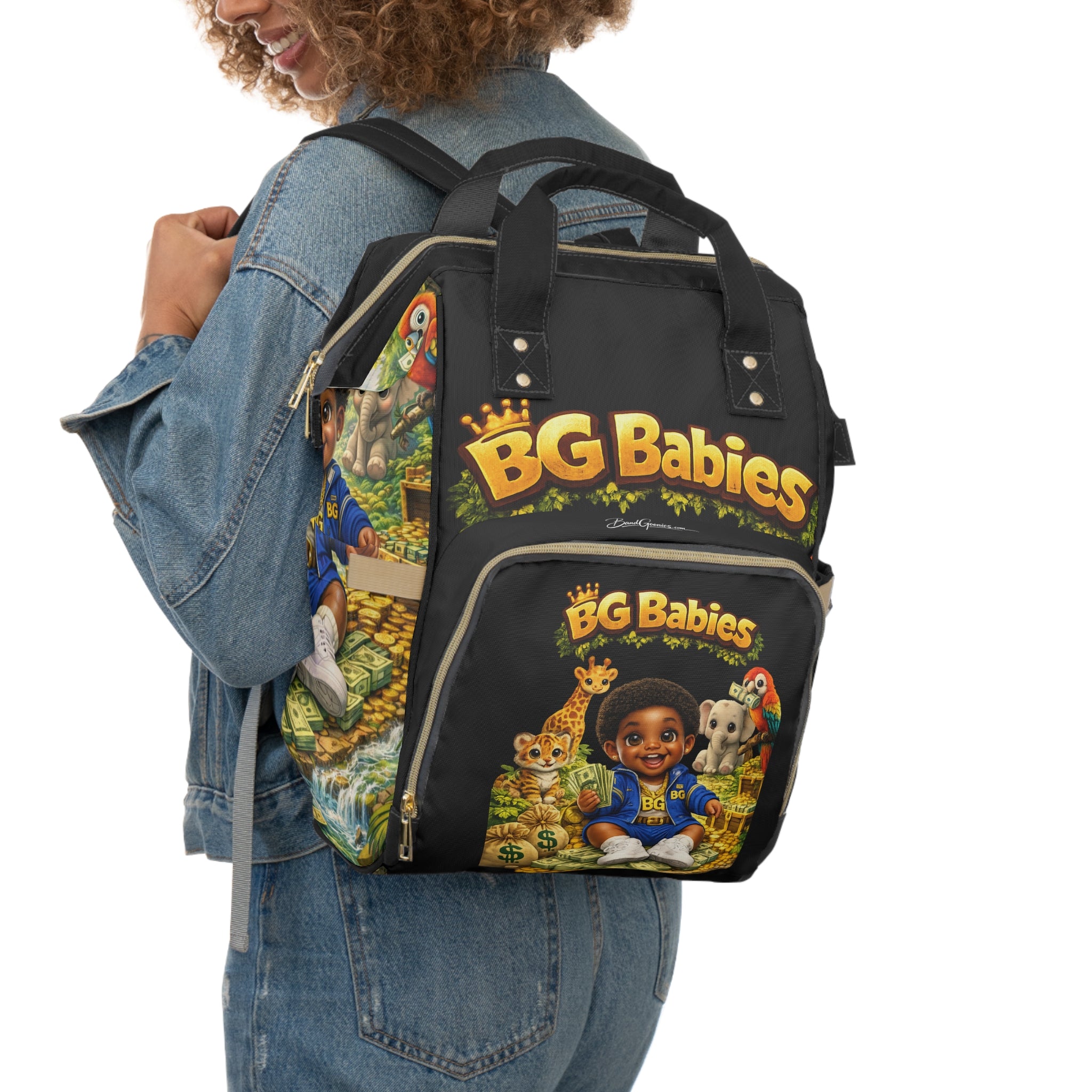 Multifunctional Diaper Backpack (Black) | Safari BG Babies "Parrots & Pape"
