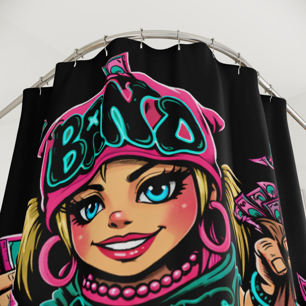 Bathroom Shower Curtain | Pink & Teal Girl Goonie "Hustle over Hype"