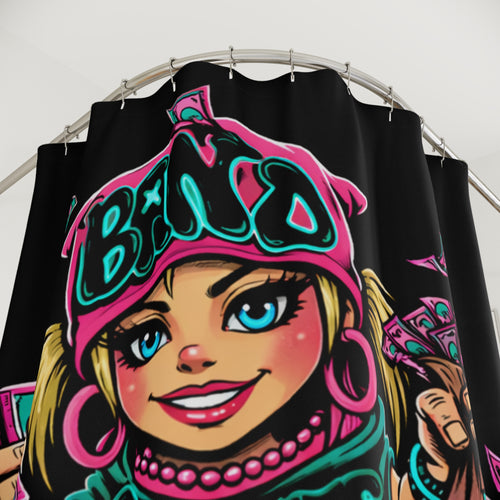 Bathroom Shower Curtain | Pink & Teal Girl Goonie "Hustle over Hype"