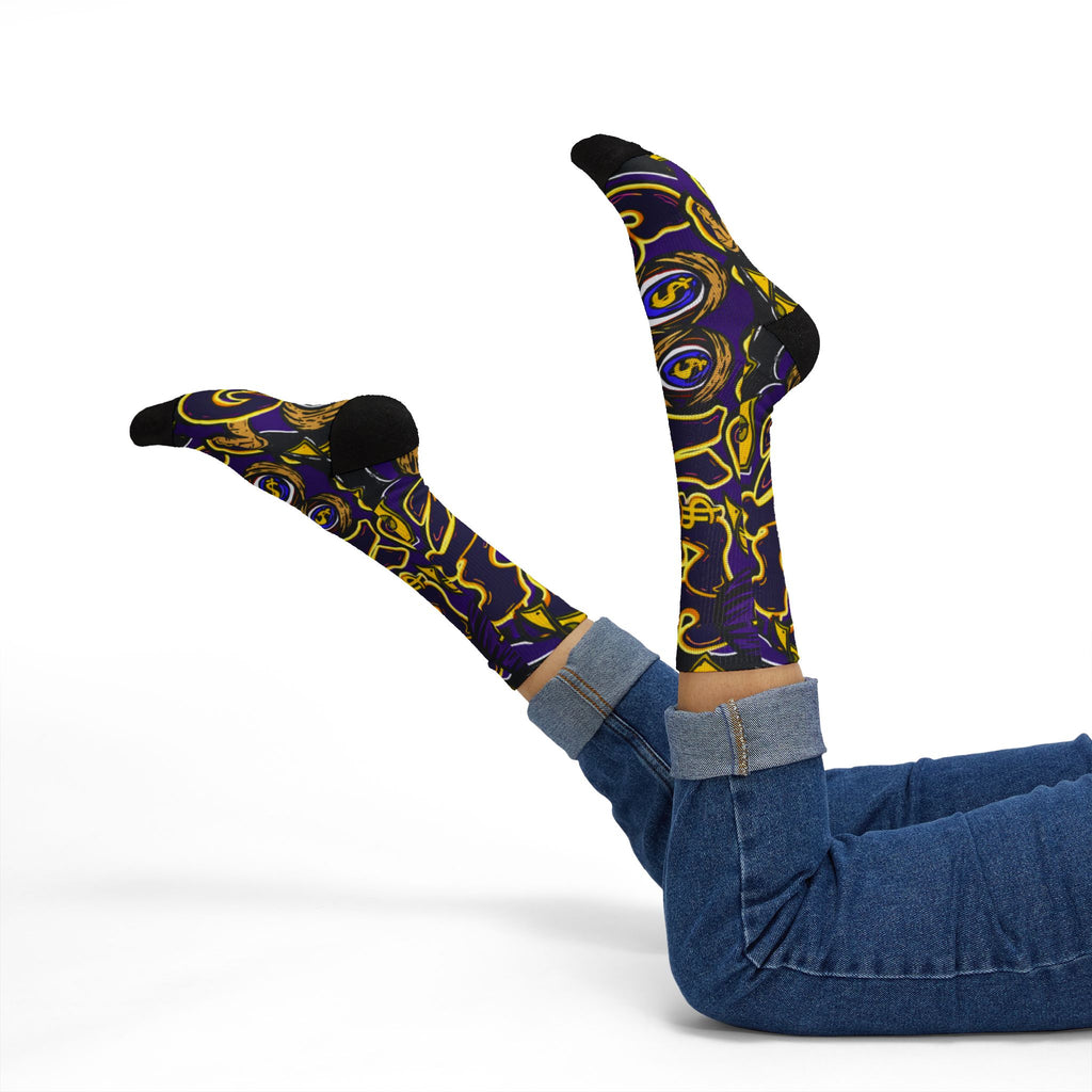 Purple & Yellow Band Goonie Socks