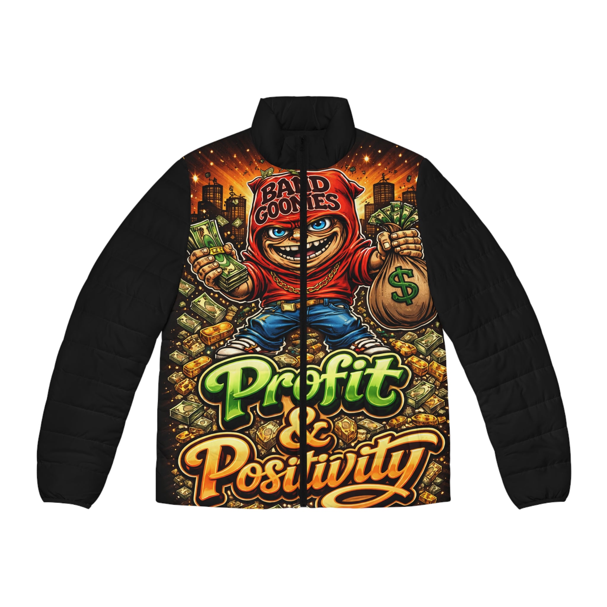 Men's Puffer Jacket "Profit & Positivity" Red Goonie
