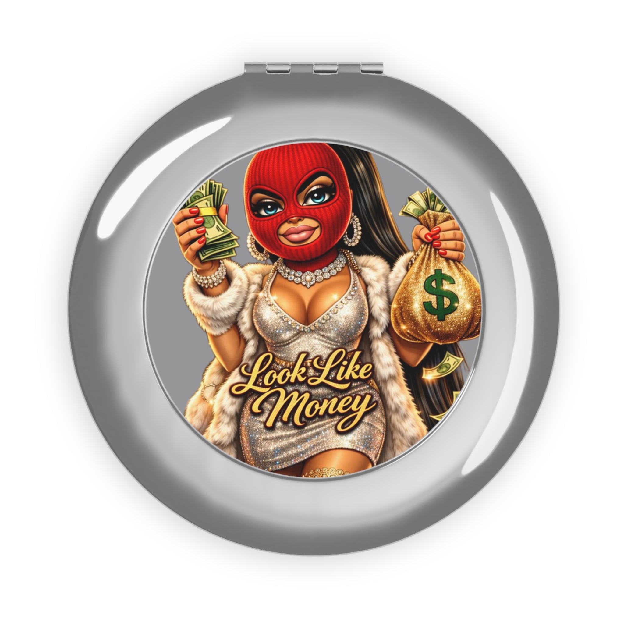 Compact Travel Mirror | Red Girl Goonie "Looks Like Money"