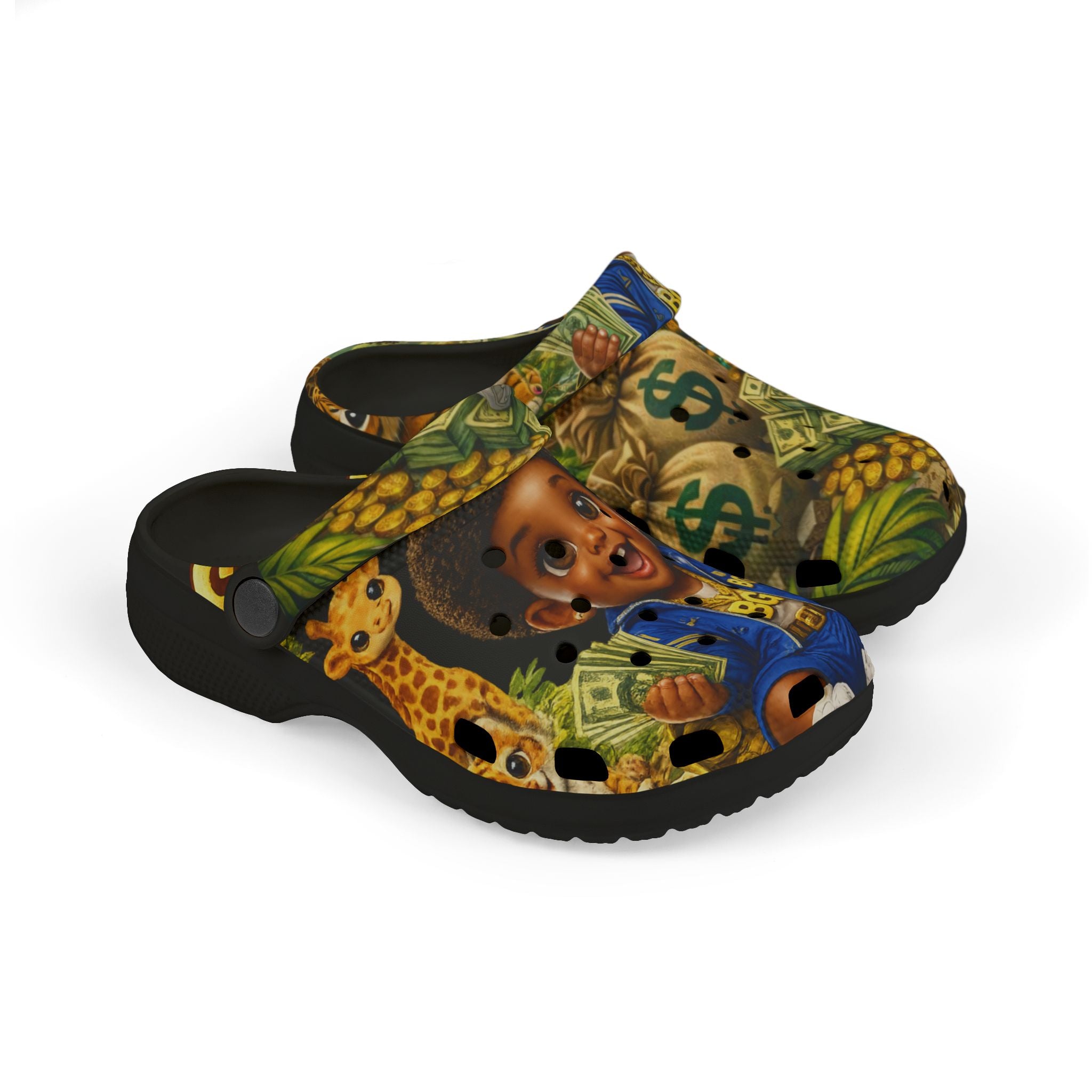 Kid's Foam Clogs (Black) | Safari BG Babies "Parrots & Pape"