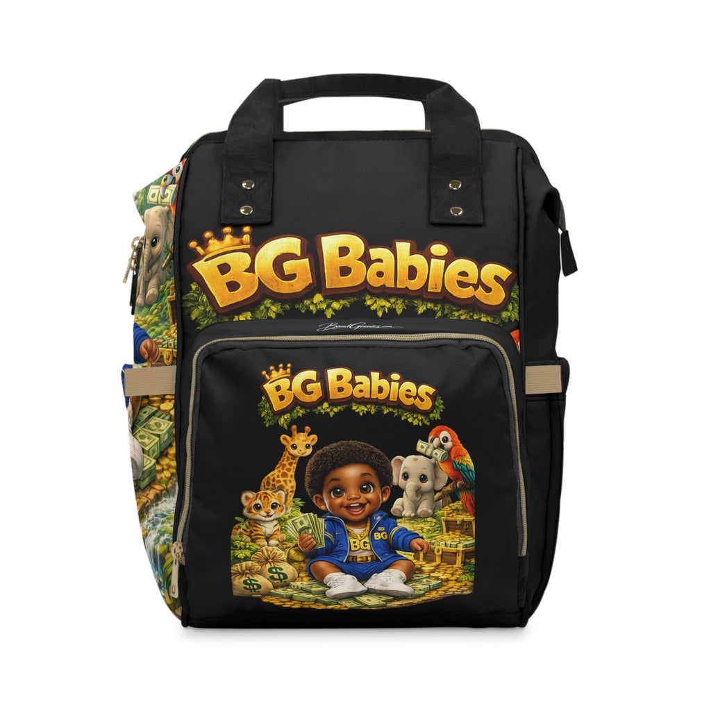 Multifunctional Diaper Backpack (Black) | Safari BG Babies "Parrots & Pape"