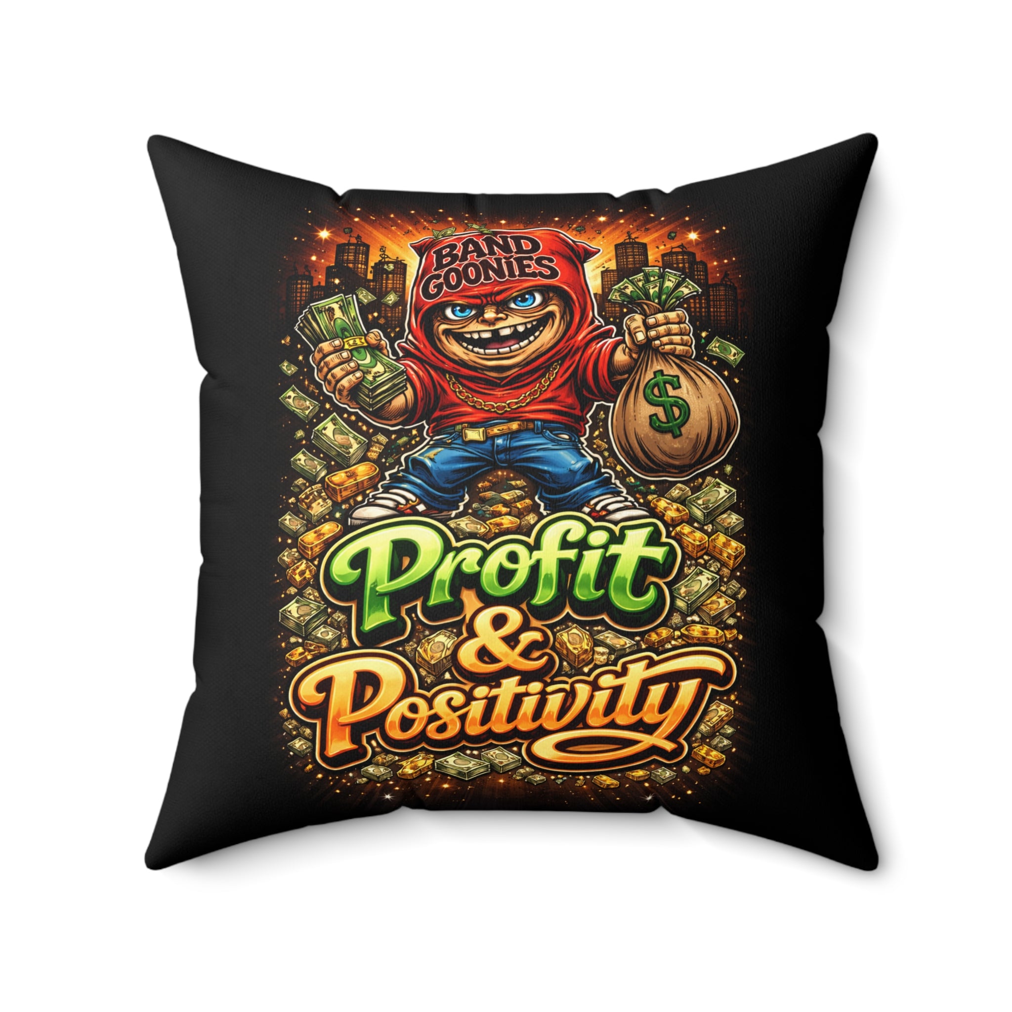 Polyester Square Pillow | Red Goonie "Profit & Positivity"
