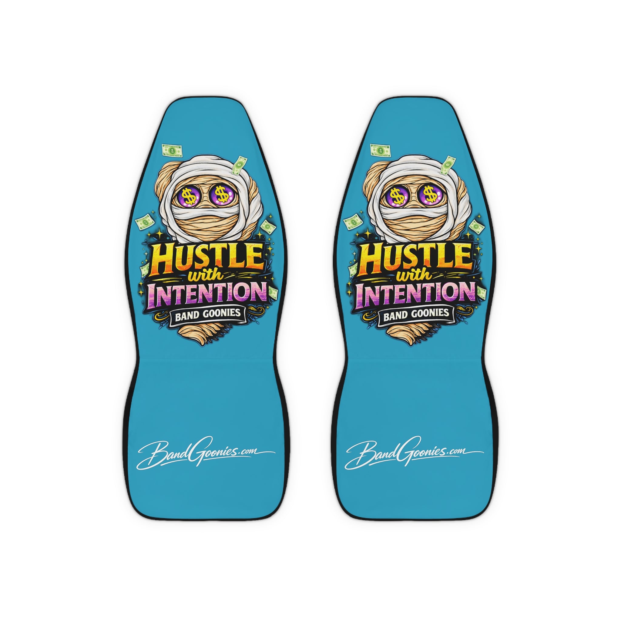 Polyester Car Seat Covers (Turquoise) | OG Goonie "Hustle with Intention"