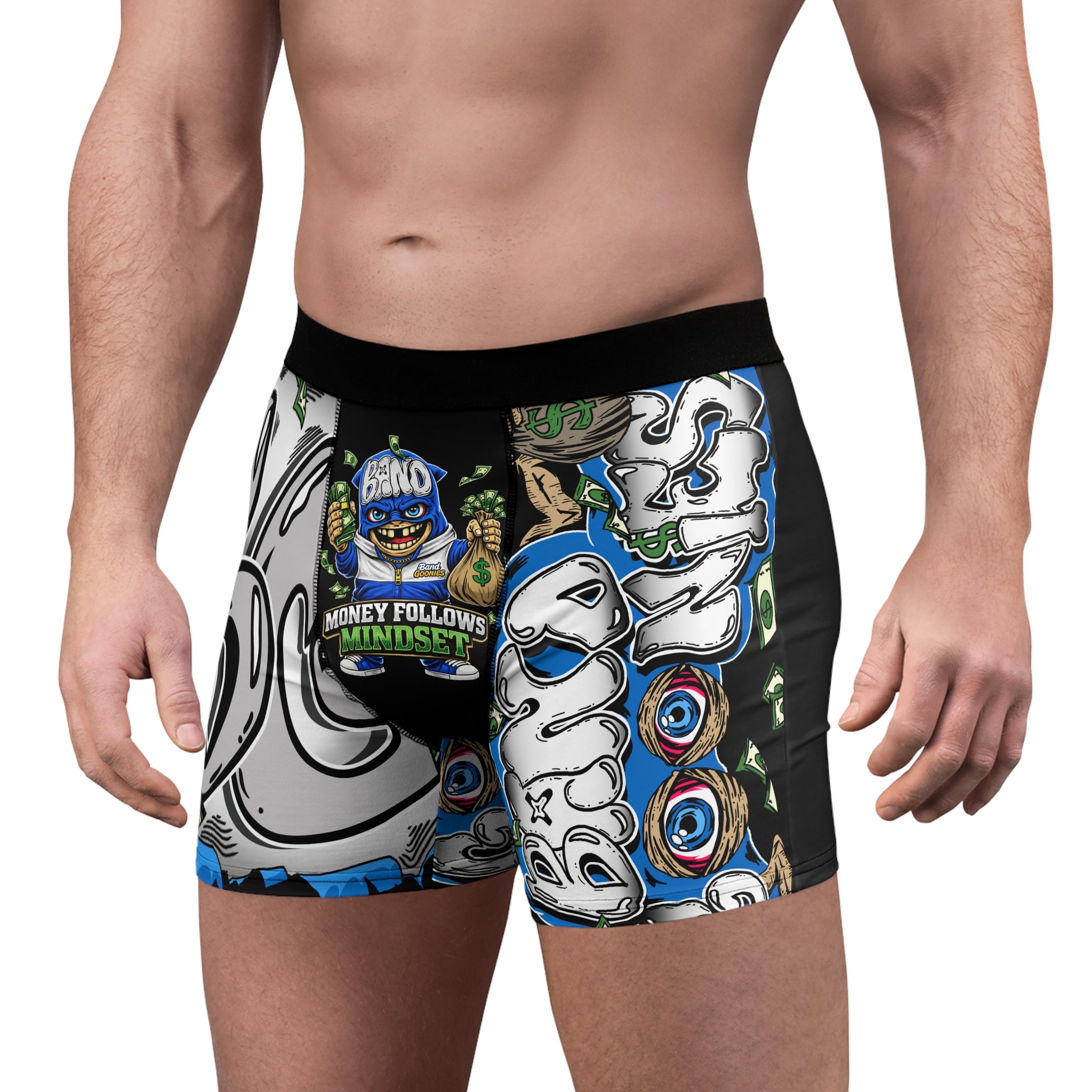 Men's Boxer Briefs (Black) | Blue Goonie "Money Follows Mindset"