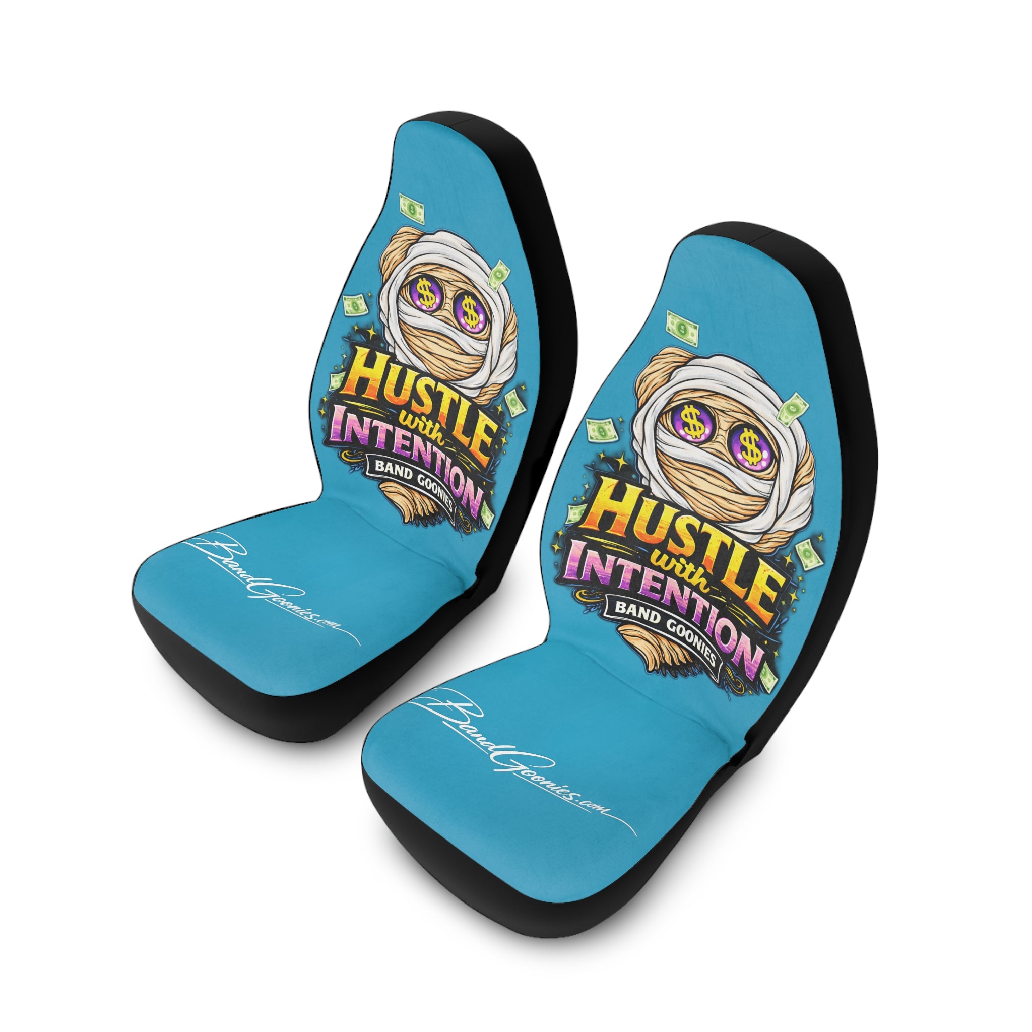 Polyester Car Seat Covers (Turquoise) | OG Goonie "Hustle with Intention"