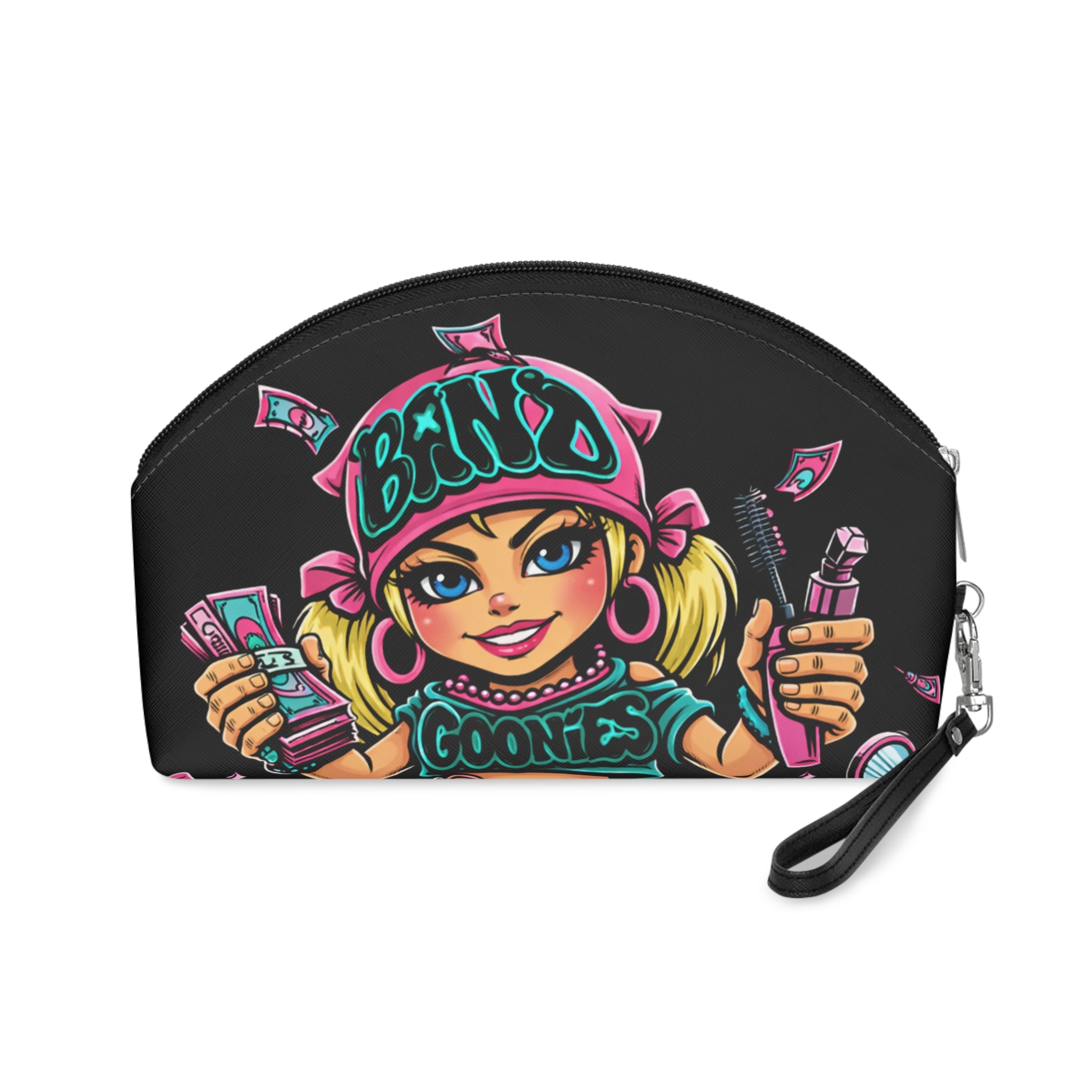Makeup Bag | Pink & Teal Girl Goonie "Money & Mascara"
