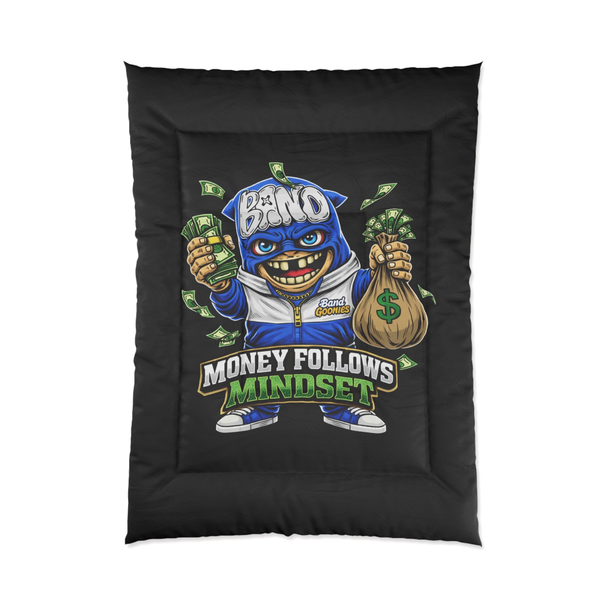 Comforter | Blue Goonie "Money Follows Mindset"