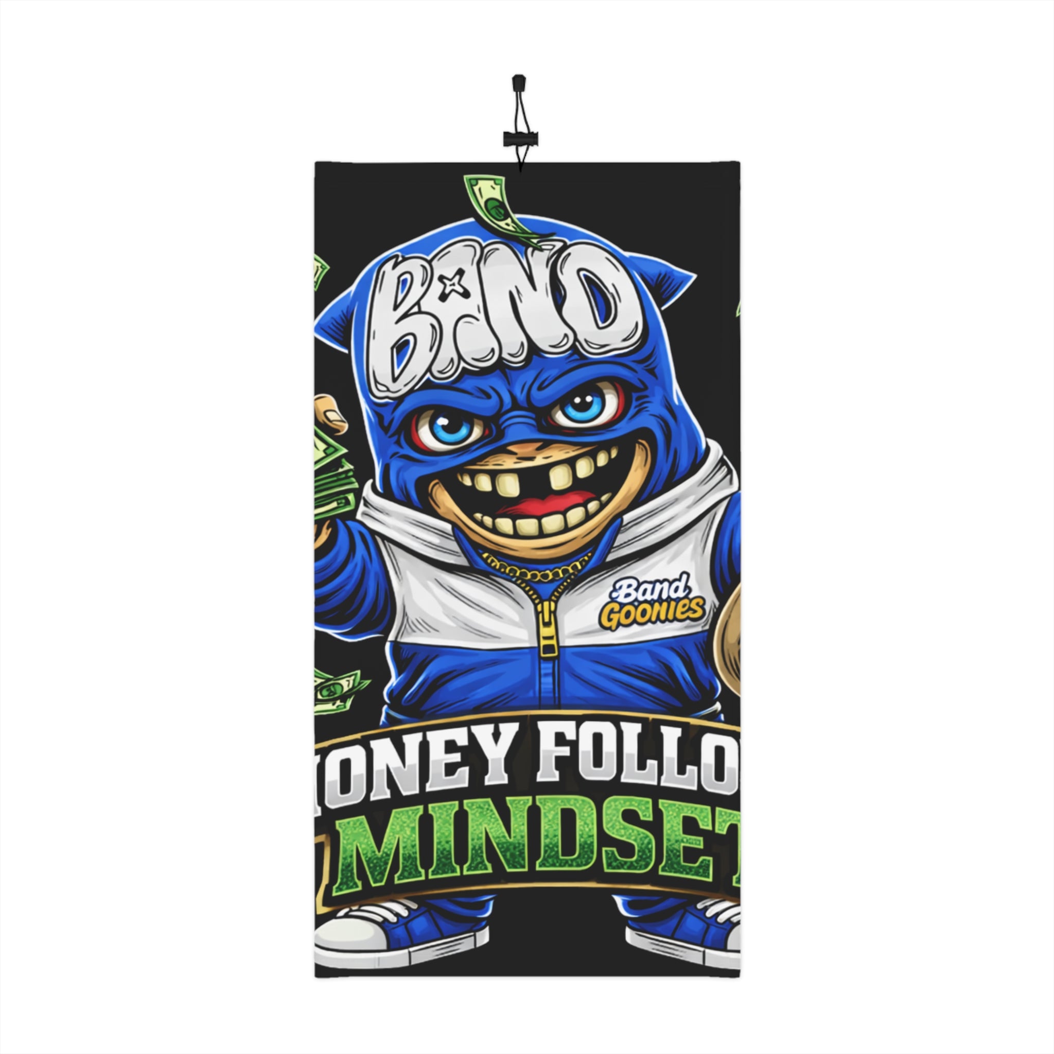 Winter Neck Gaiter with Drawstring | Blue Goonie "Money Follows Mindset"