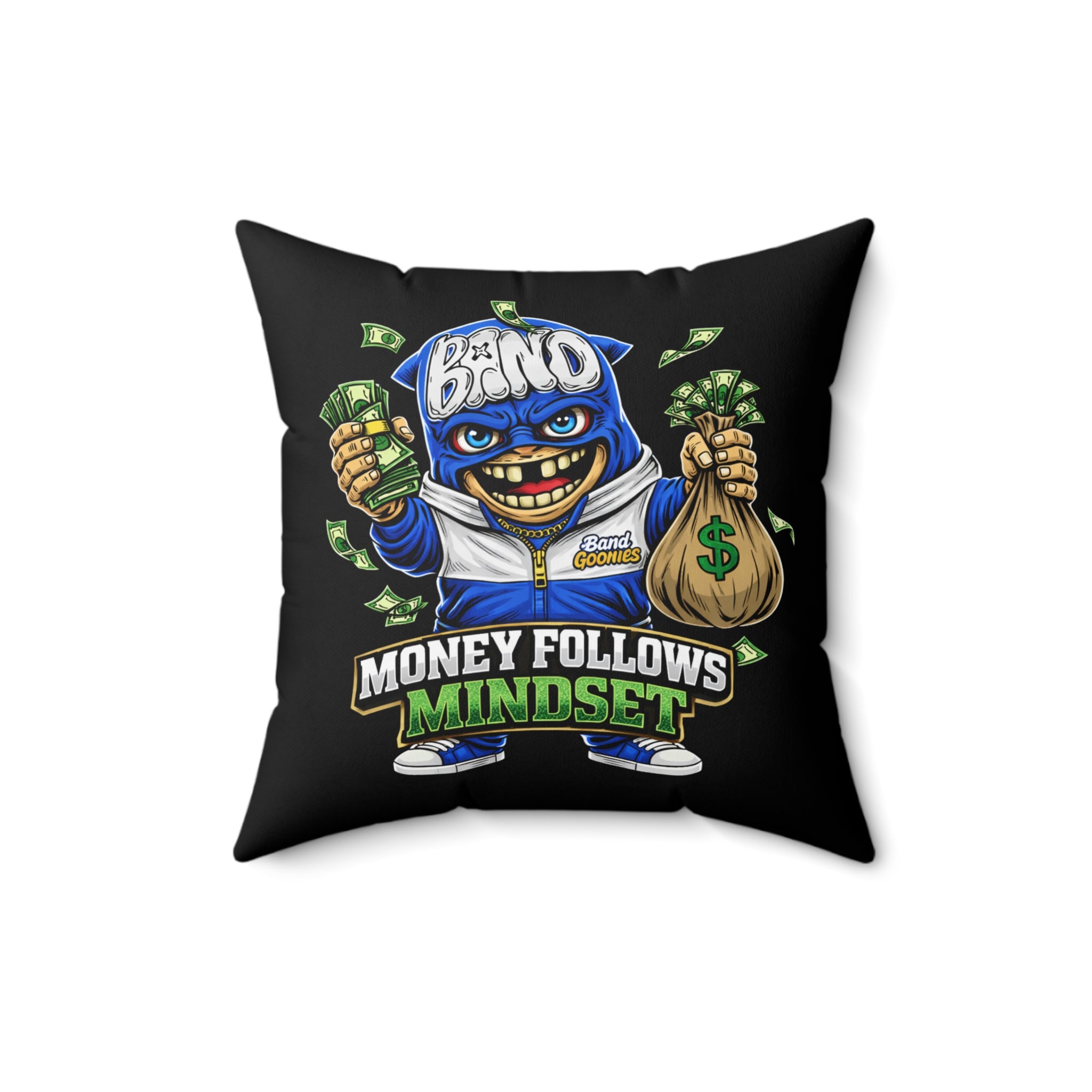 Polyester Square Pillow | Blue Goonie "Money Follows Mindset"
