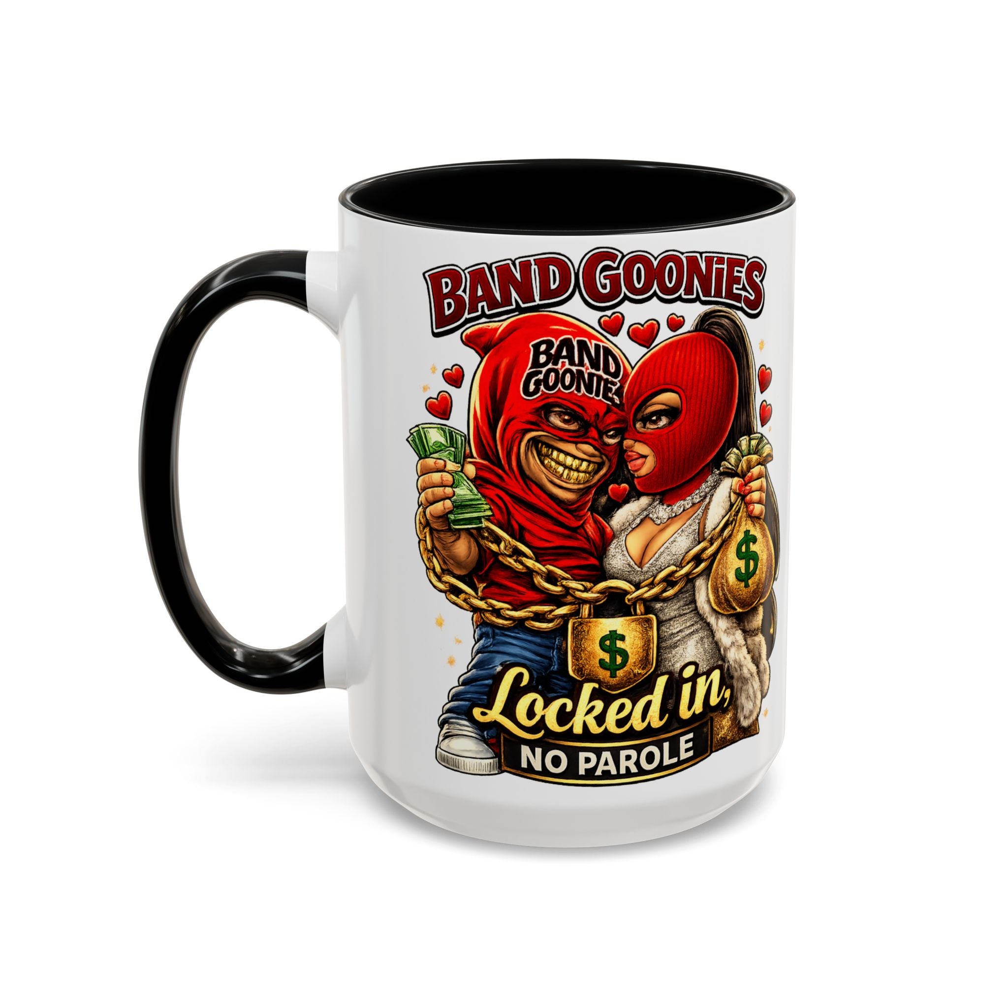 Accent Coffee Mug (15oz) | Red Goonie Couple "Locked in, No Parole"