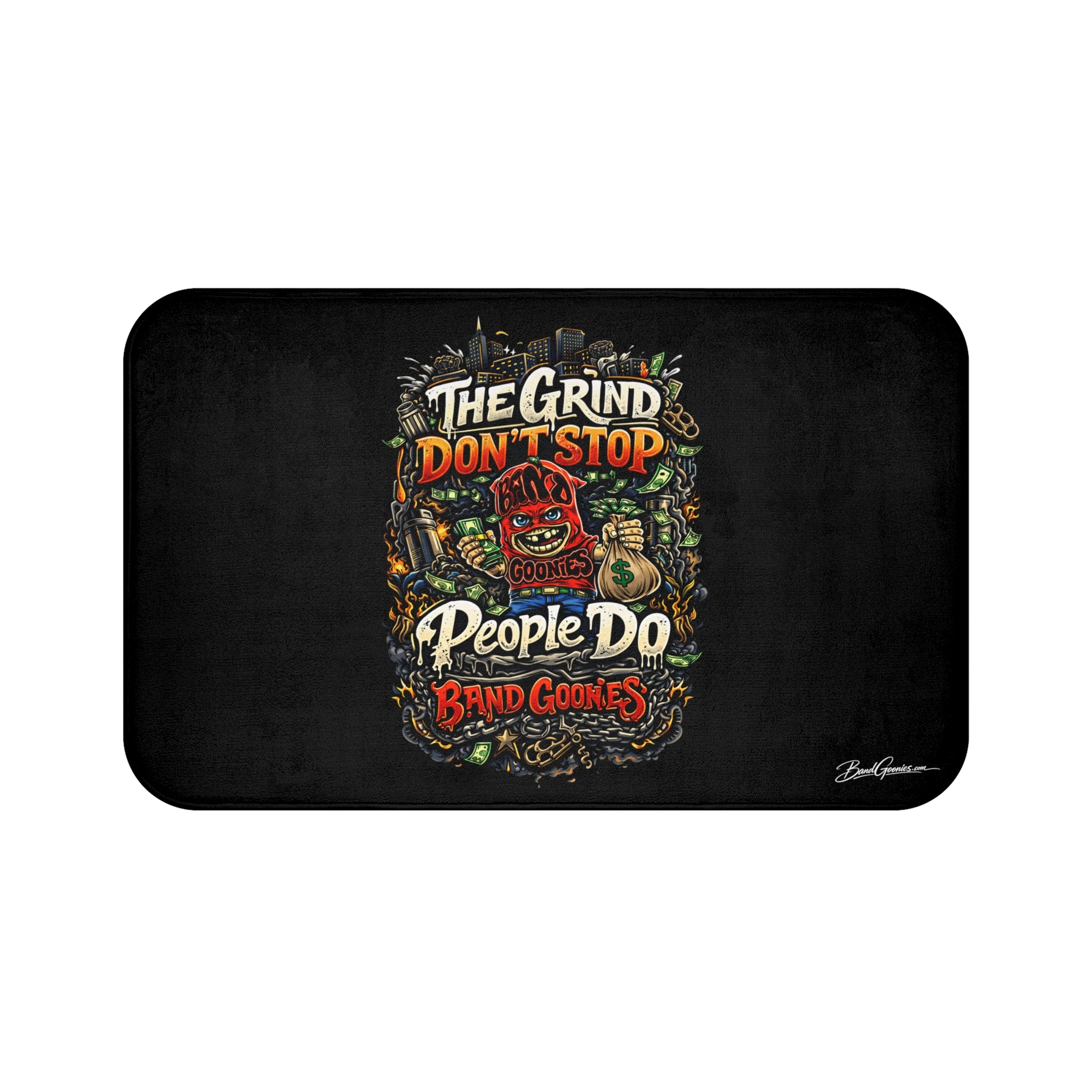 Bathroom Shower Mat | Red Goonie "The Grind Don't, Stop people Do"