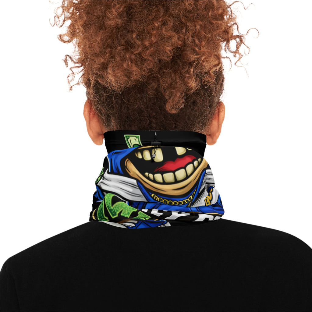 Winter Neck Gaiter with Drawstring | Blue Goonie "Money Follows Mindset"