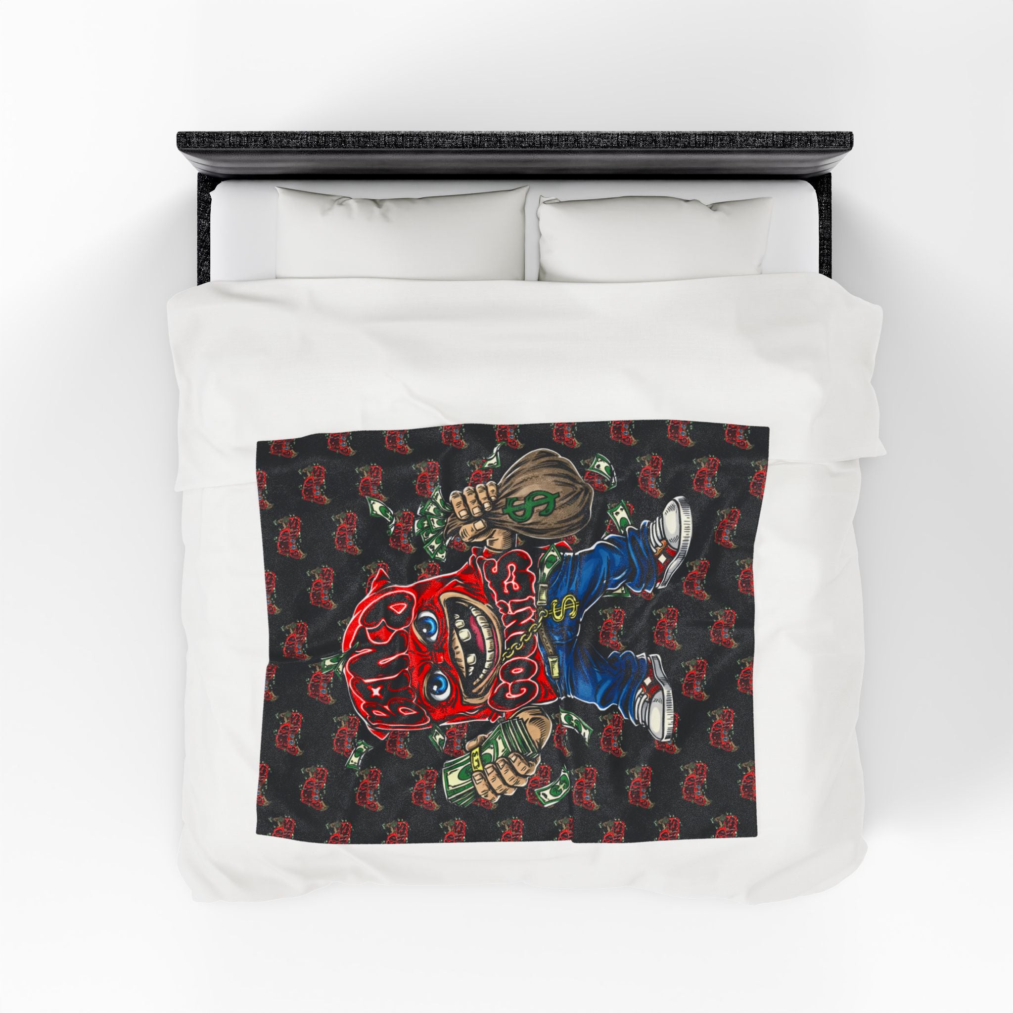 Velveteen Plush Blanket | Black & Red