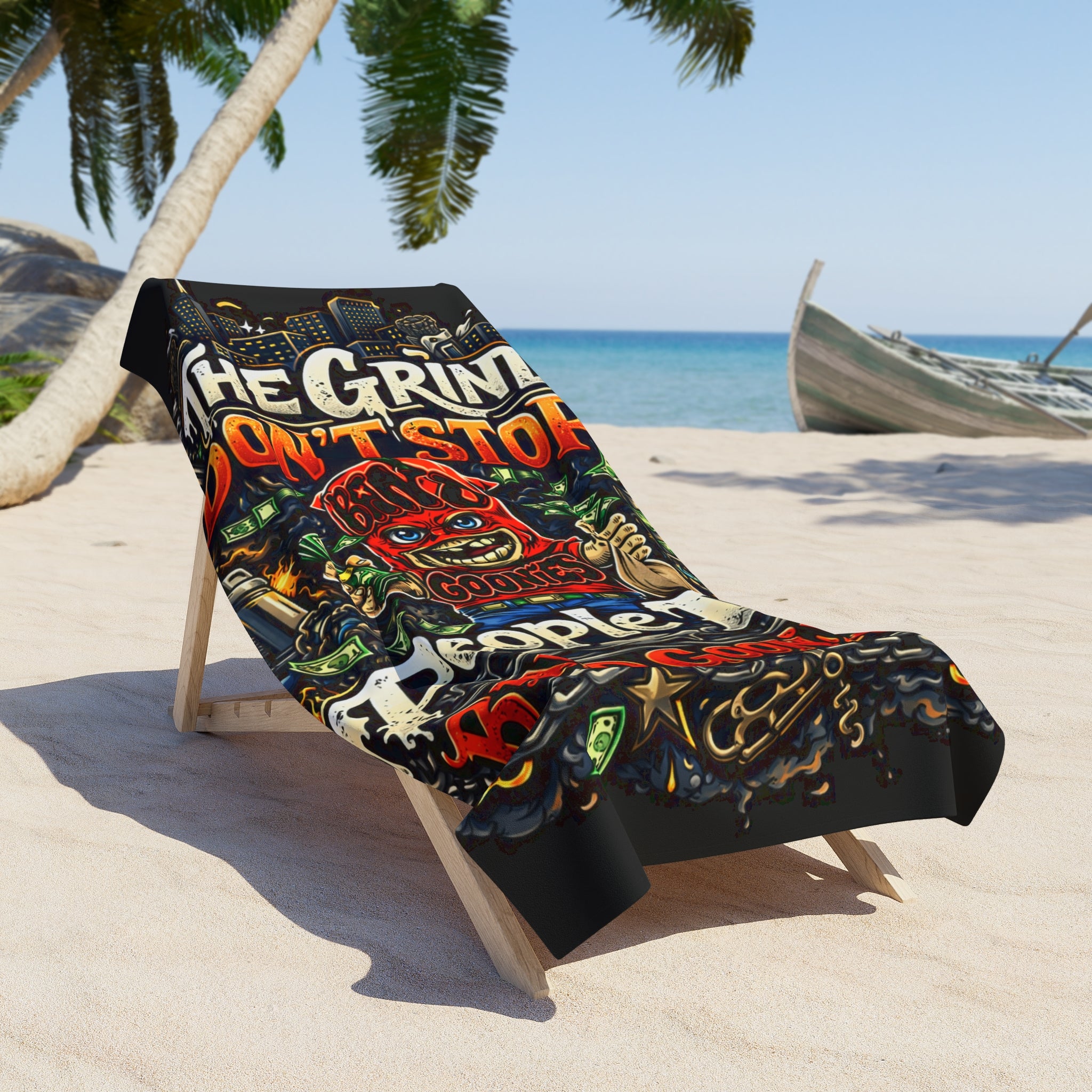 Beach Towel | Red Goonie "The Grind Don't Stop, People Do"