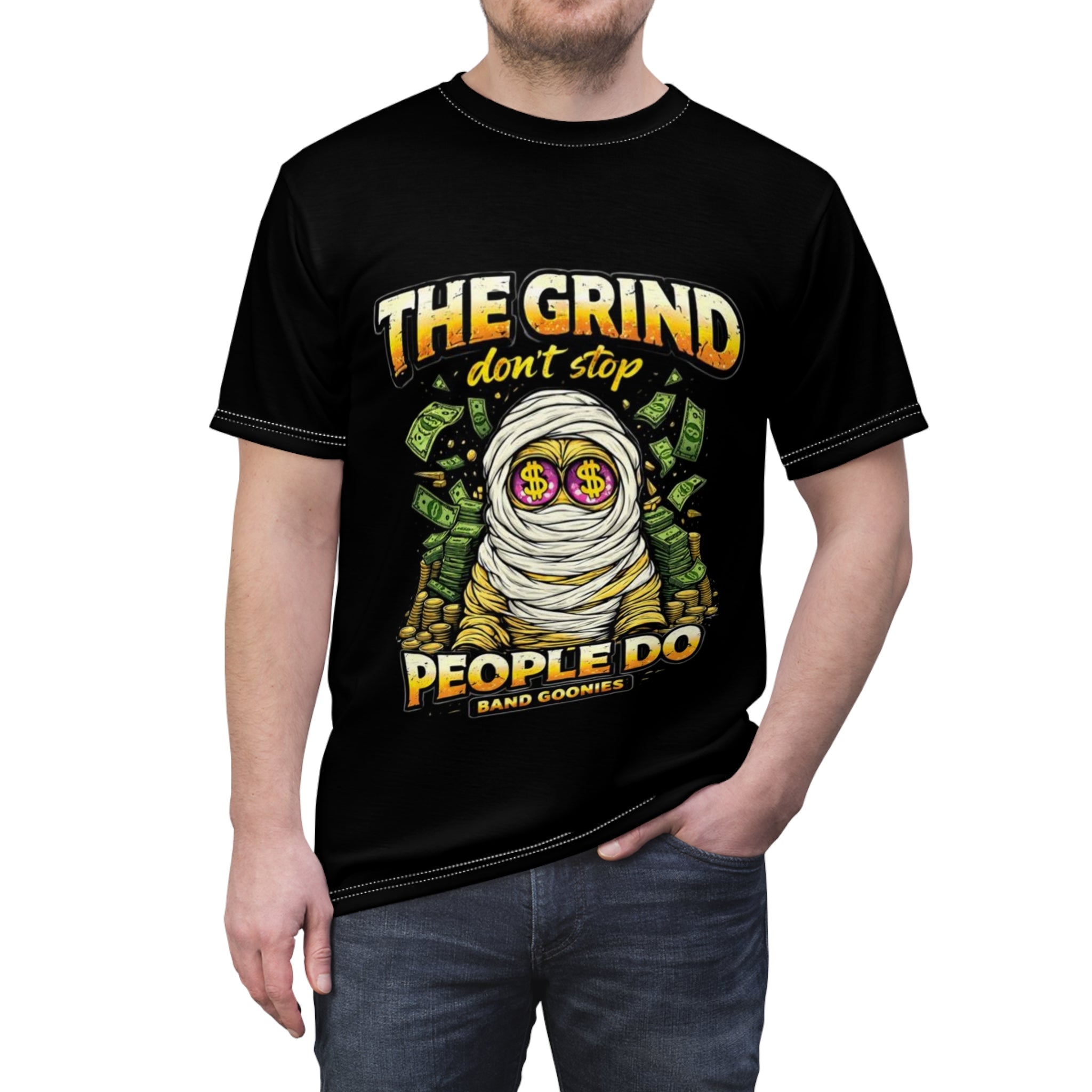 Unisex Cut & Sew T-Shirt | OG Goonie "The Grind Dont Stop, People Do"