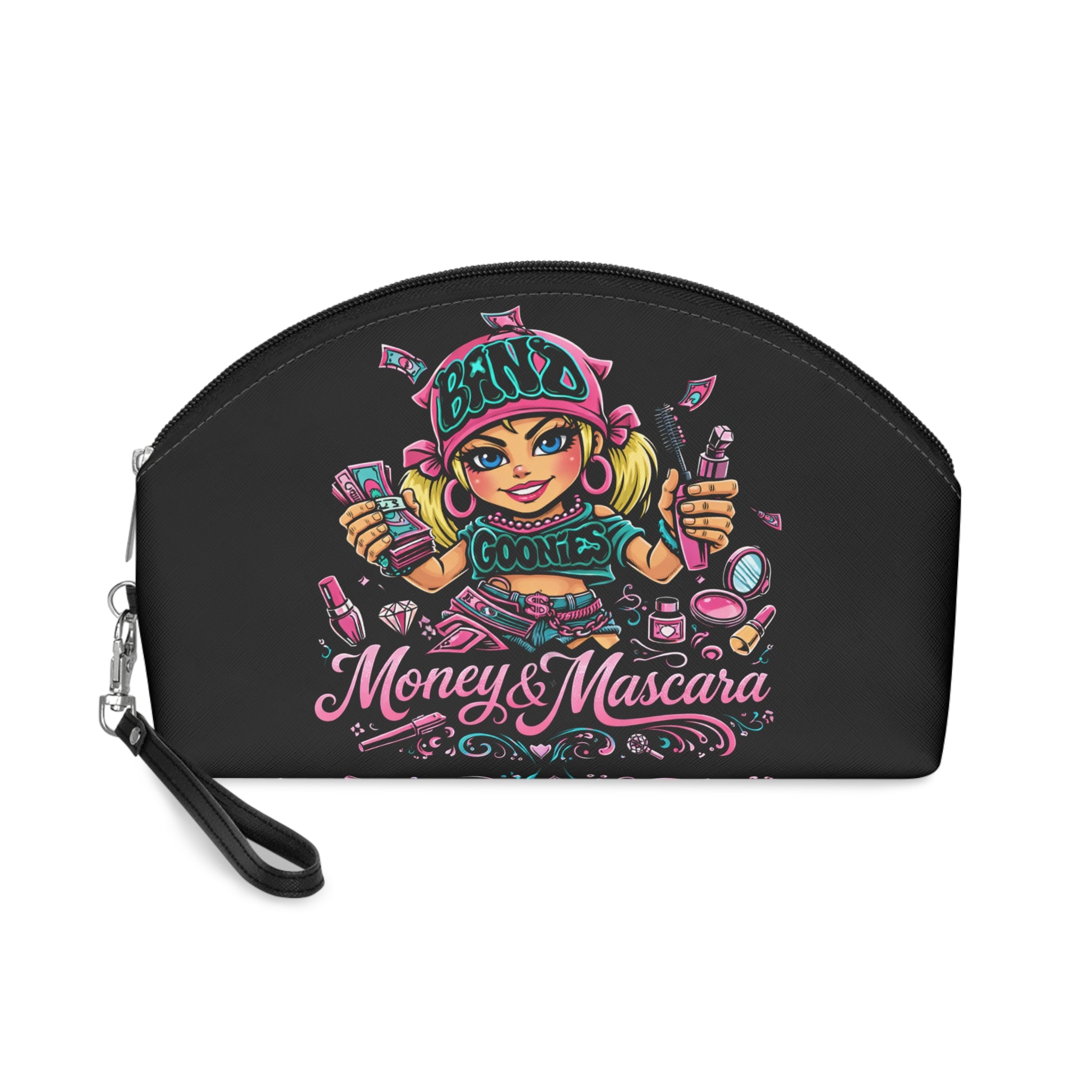 Makeup Bag | Pink & Teal Girl Goonie "Money & Mascara"