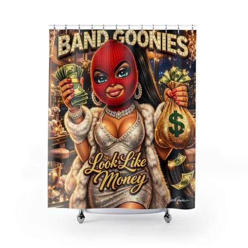 Bathroom Shower Curtain | Red Girl Goonie "Looks Like Money"