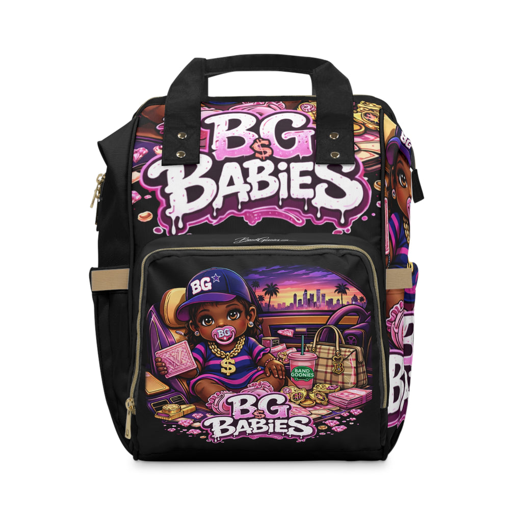 Multifunctional Diaper Backpack (Black) | Pink & Purple BG Babies "Sunroofs & Starbucks"