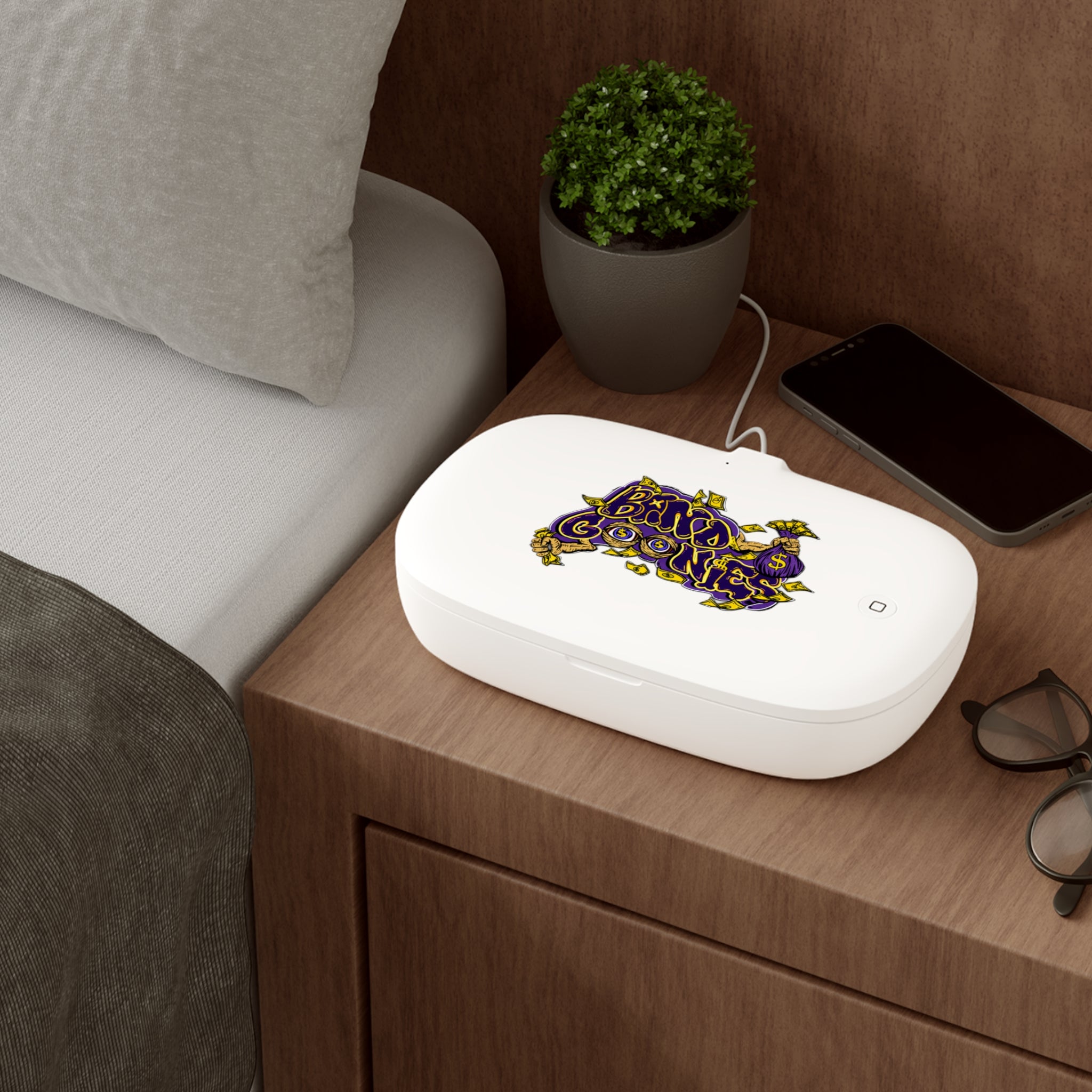 Purple & Yellow Band Goonie UV Phone Sanitizer and Wireless Charging Pad