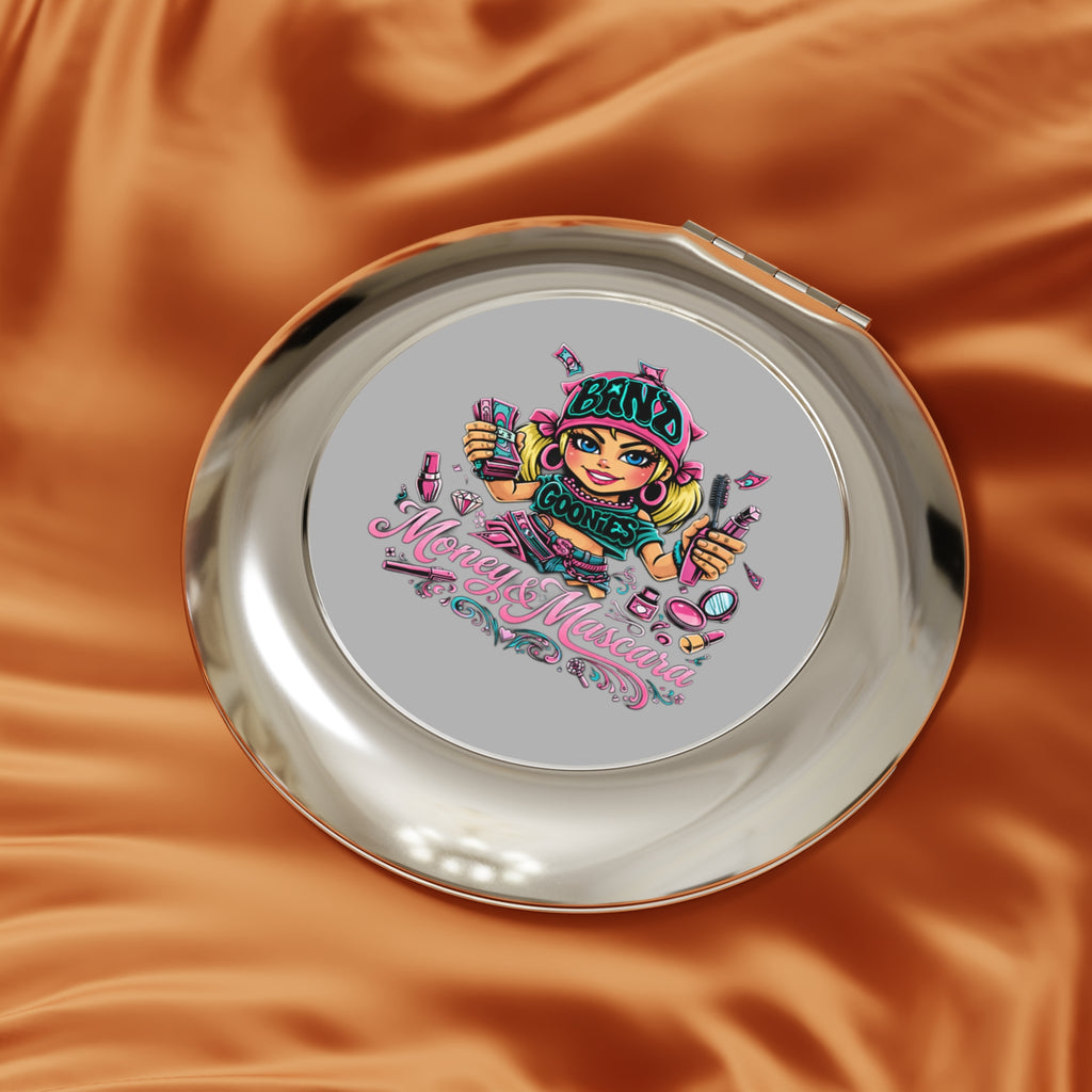 Compact Travel Mirror | Pink Girl Goonie "Money & Macara"