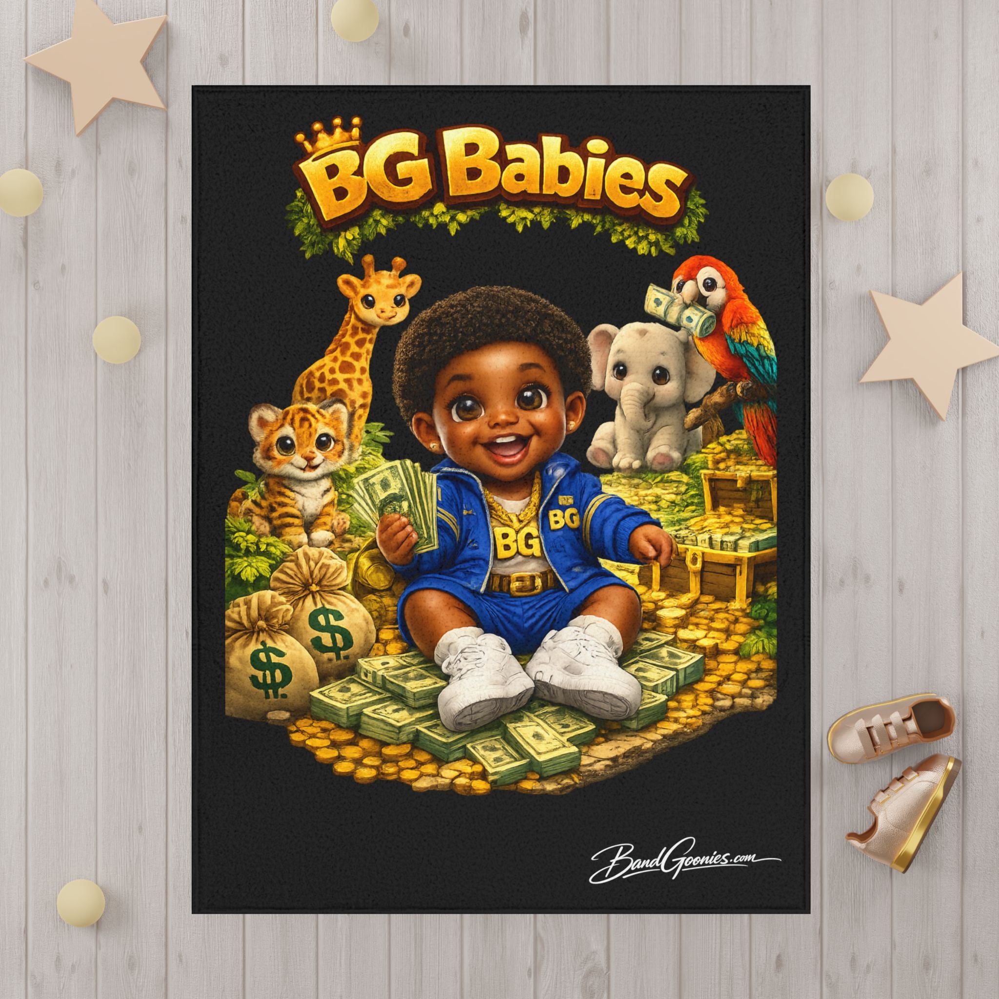 Toddler Blanket (Black) | Safari BG Babies "Parrots & Pape"