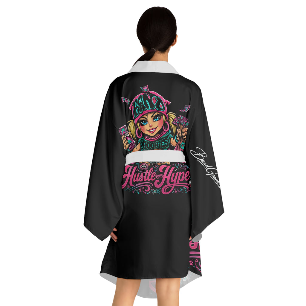 Long Sleeve Robe | Pink & Teal Girl Goonie "Hustle over Hype"