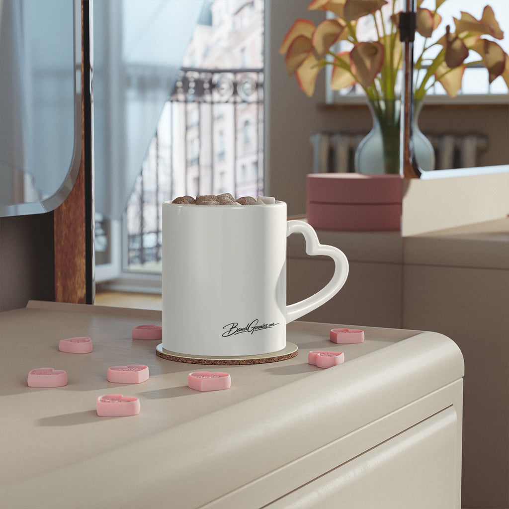 Heart-Shaped Mug (11 oz) | Red Goonie Couple "A Journey of a Thousand Miles Begins with a Single Step"