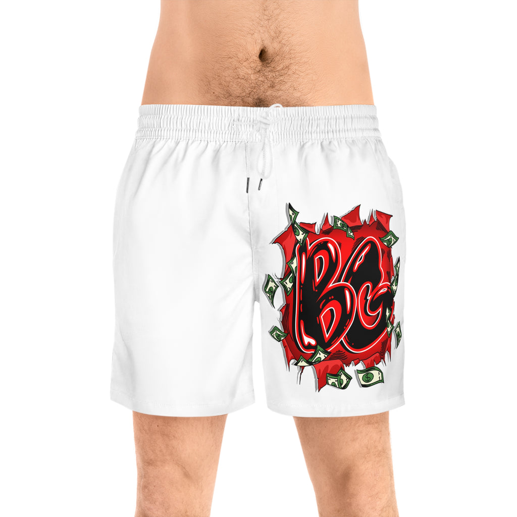Men's Mid-Length Swim Shorts | Red & White