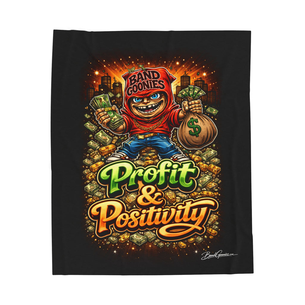 Velveteen Plush Blanket (Black) | Red Goonie "Profit & Positivity" (60" x 80")
