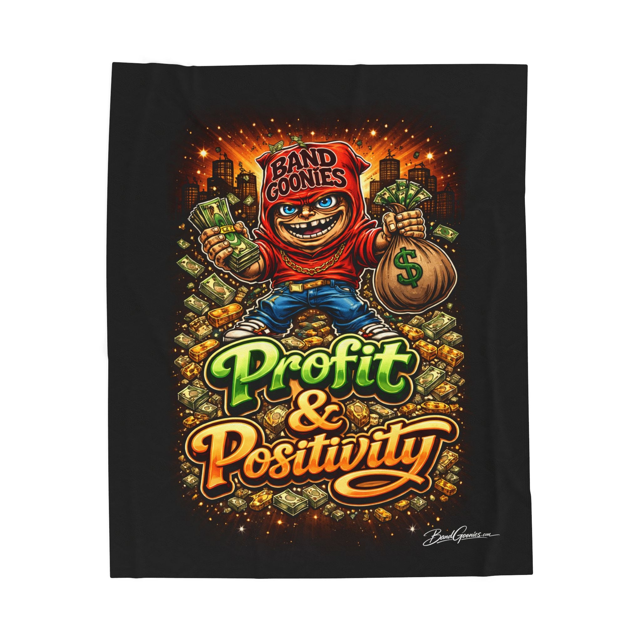 Velveteen Plush Blanket (Black) | Red Goonie "Profit & Positivity" (60" x 80")