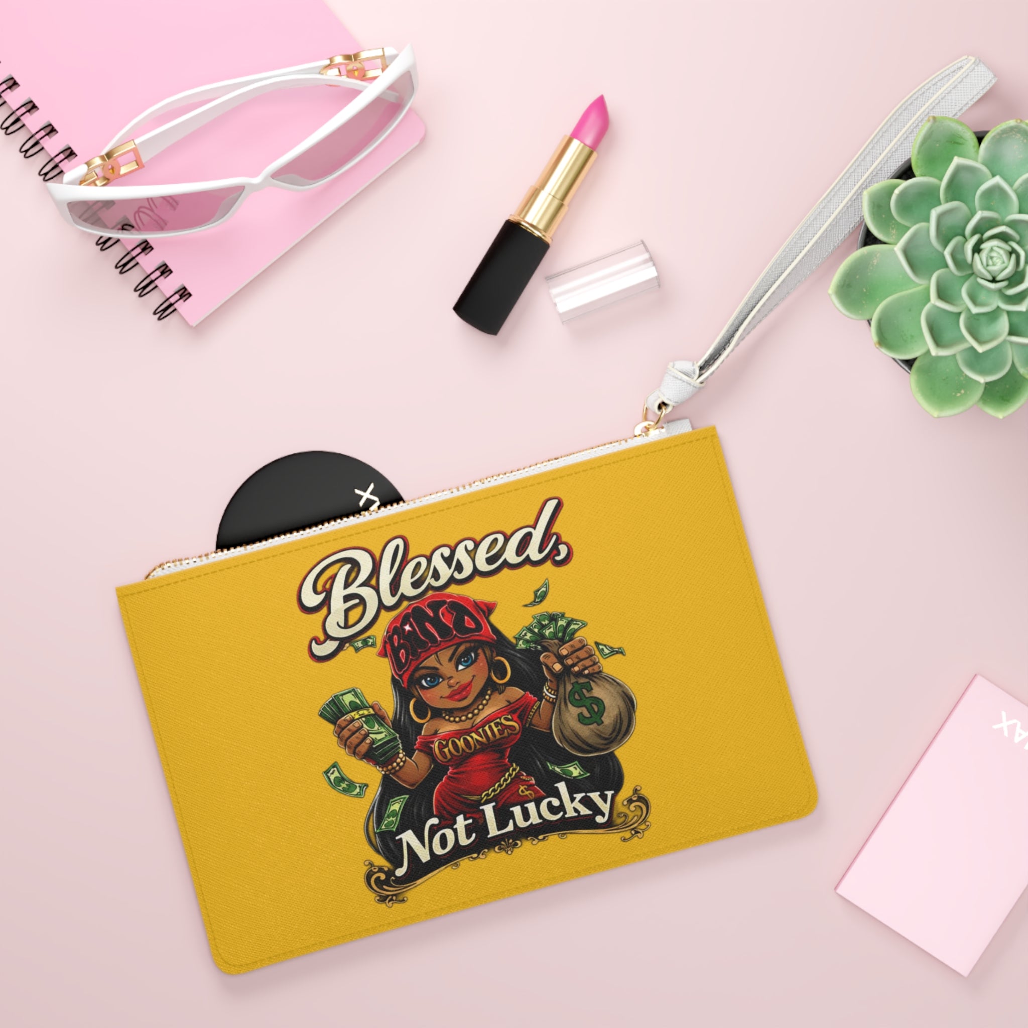 Clutch Bag | Red Girl Goonie "Blessed, Not Lucky"