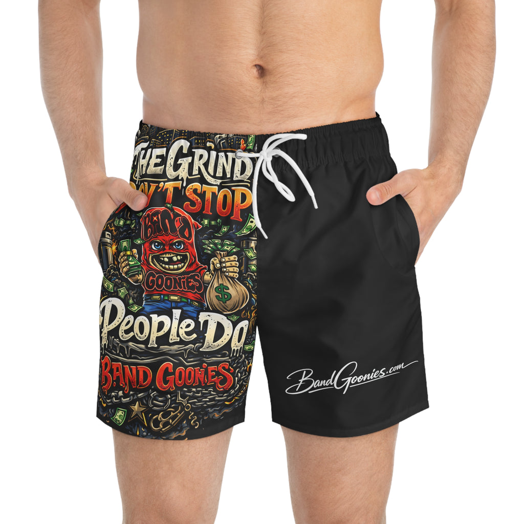 Swim Trunks | Red Goonie "The Grind Don't Stop, People Do"