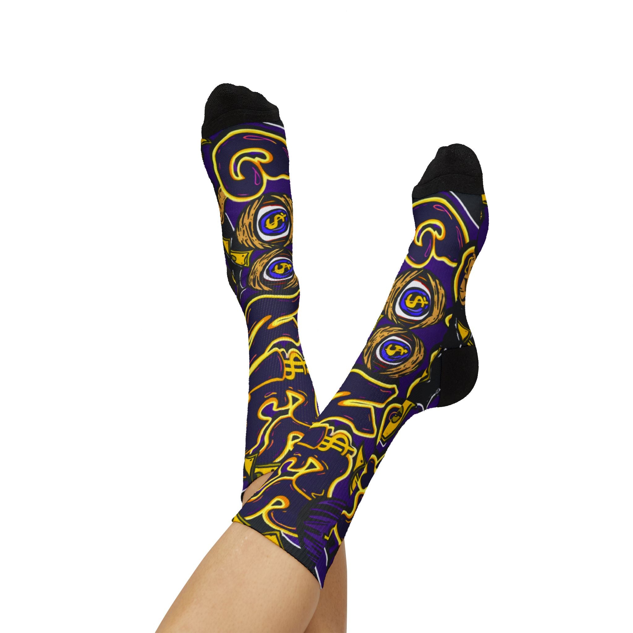 Purple & Yellow Band Goonie Socks
