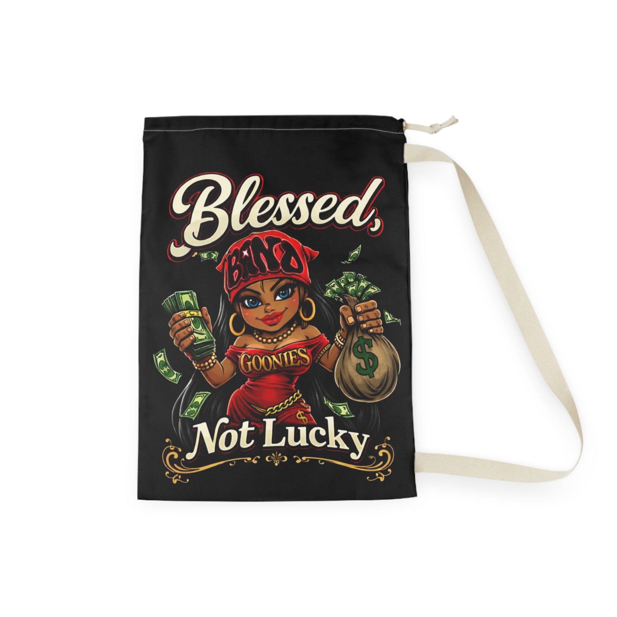 Laundry Bag | Red Girl Goonie "Blessed, Not Lucky"