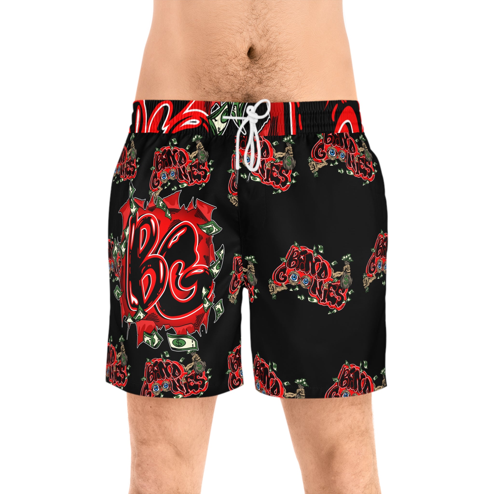 Men's Mid-Length Swim Shorts | Black & Red