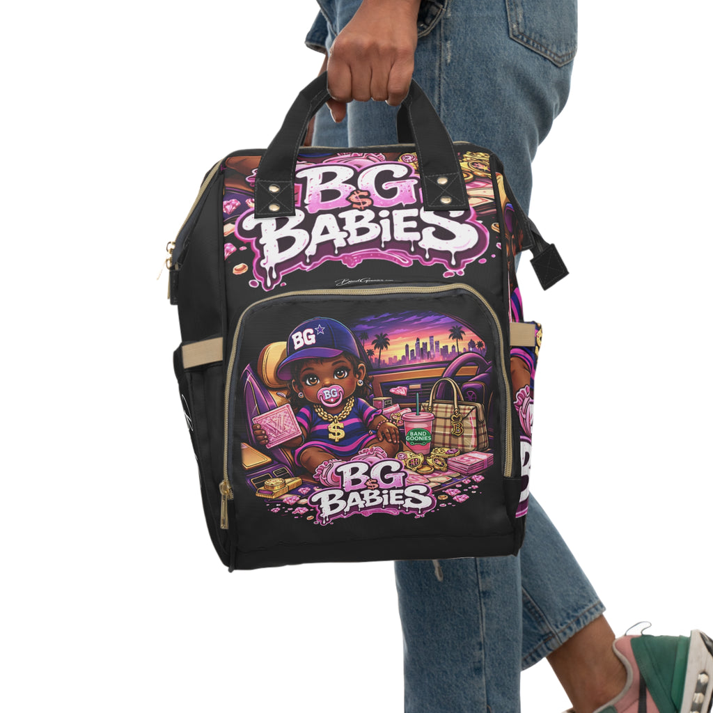 Multifunctional Diaper Backpack (Black) | Pink & Purple BG Babies "Sunroofs & Starbucks"