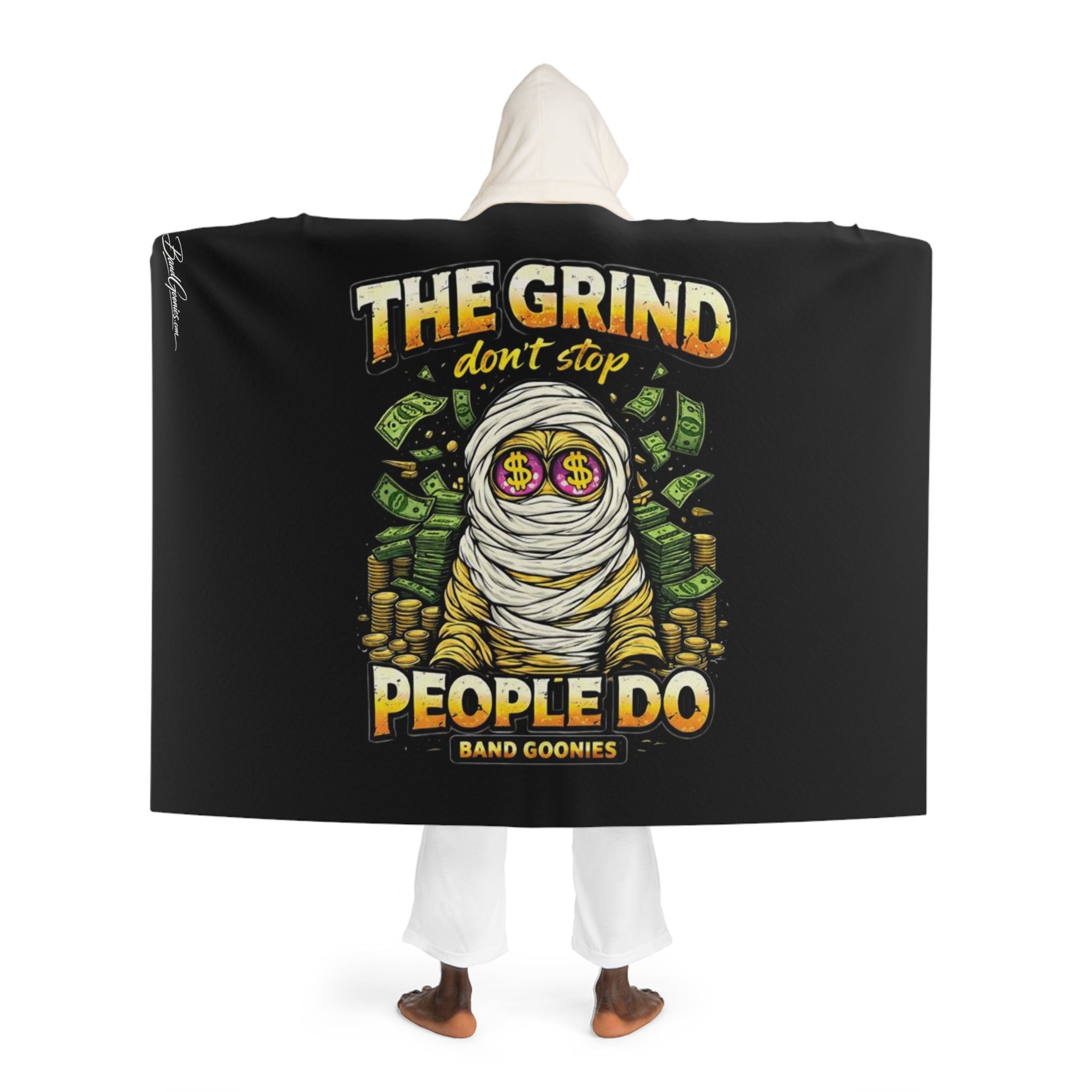 Hooded Sherpa Fleece Blanket | OG Goonie "The Grind Dont Stop, People Do"