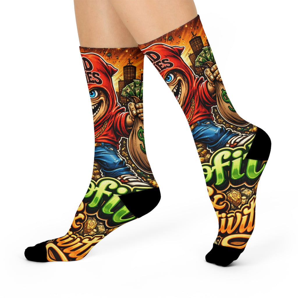 Cushioned Crew Socks "Profit & Positivity" Red Goonie