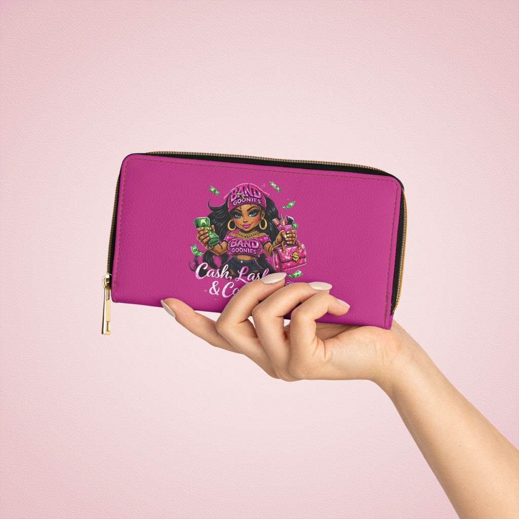 Zipper Wallet | Pink Girl Goonie "Cash, Lashes & Confidence"